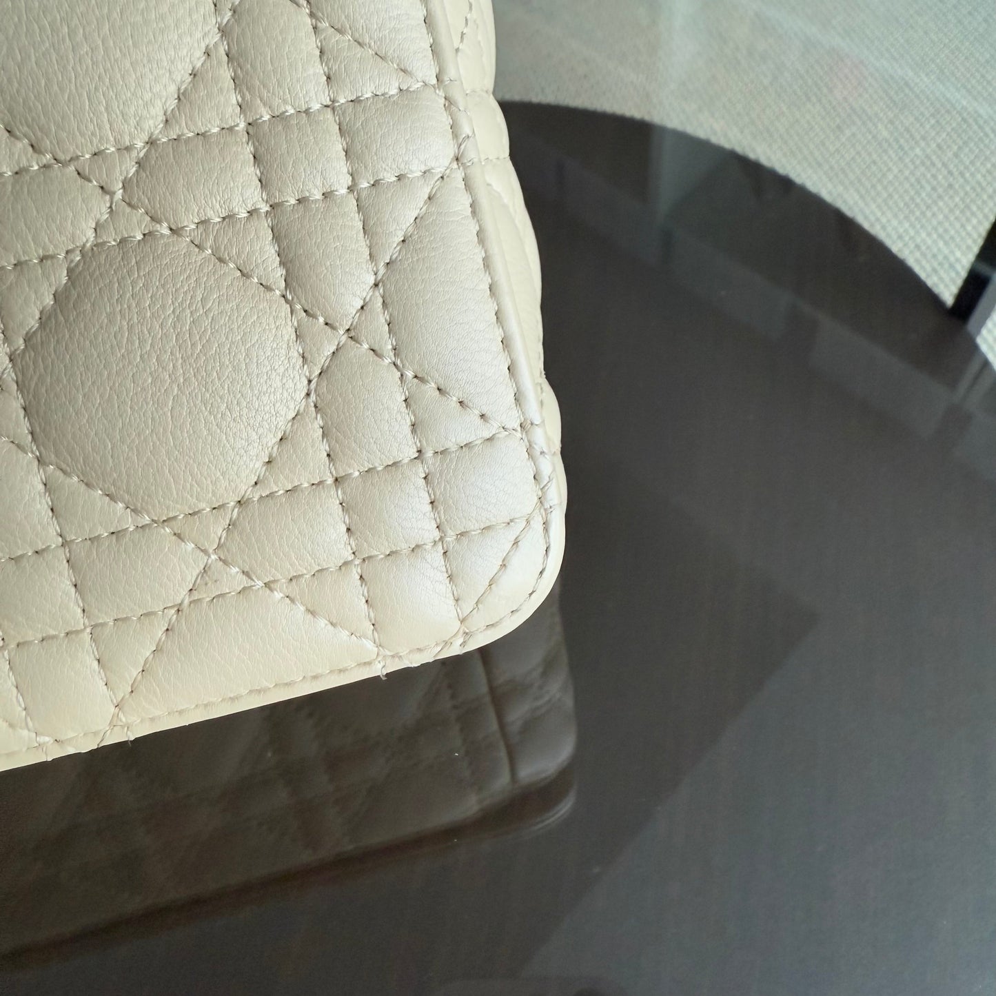 DIO Caro Medium - Beige Cannage Calfskin Gold-tone hardware