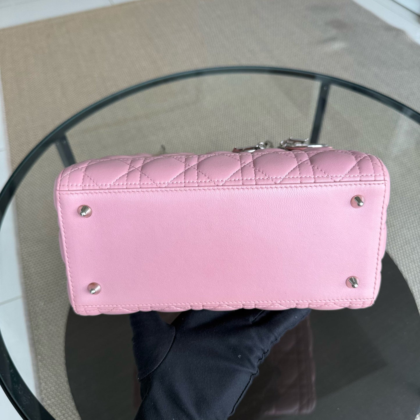 DIO Lady Medium - Pink Cannage lambskin Silver-tone hardware