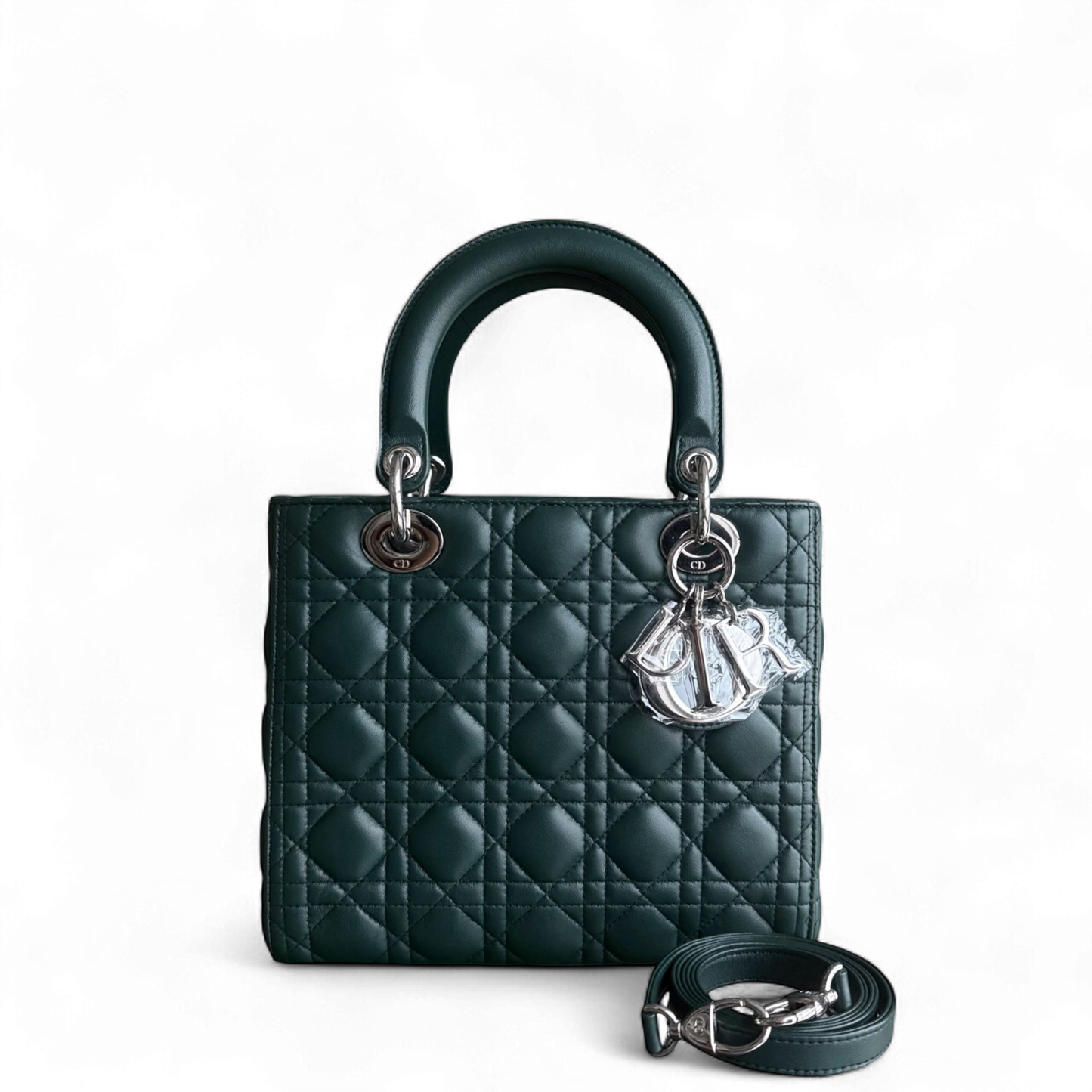 Kovancy Lady Moyen - Cuir d'agneau Cannage vert foncé, quincaillerie argentée
