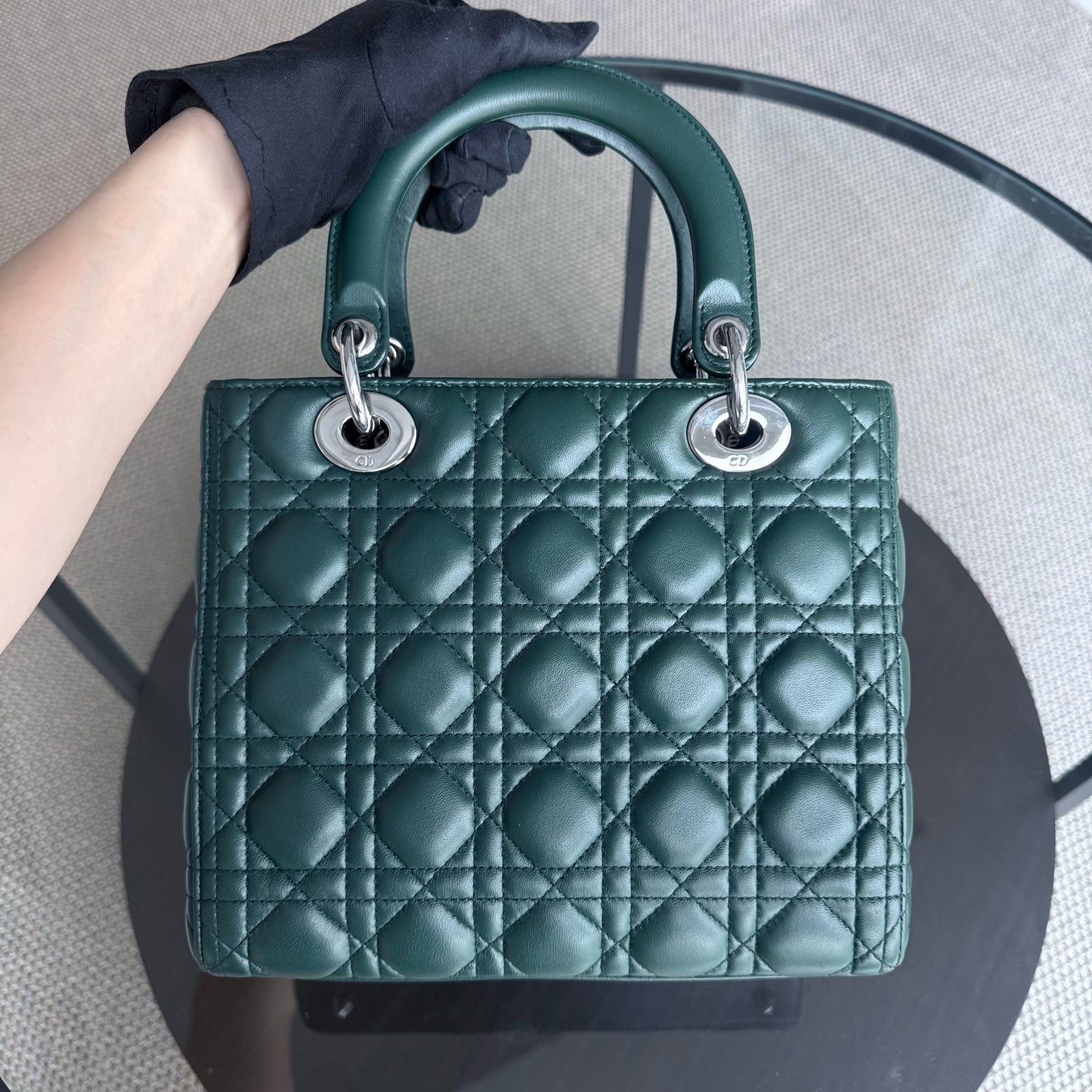 Kovancy Lady Moyen - Cuir d'agneau Cannage vert foncé, quincaillerie argentée