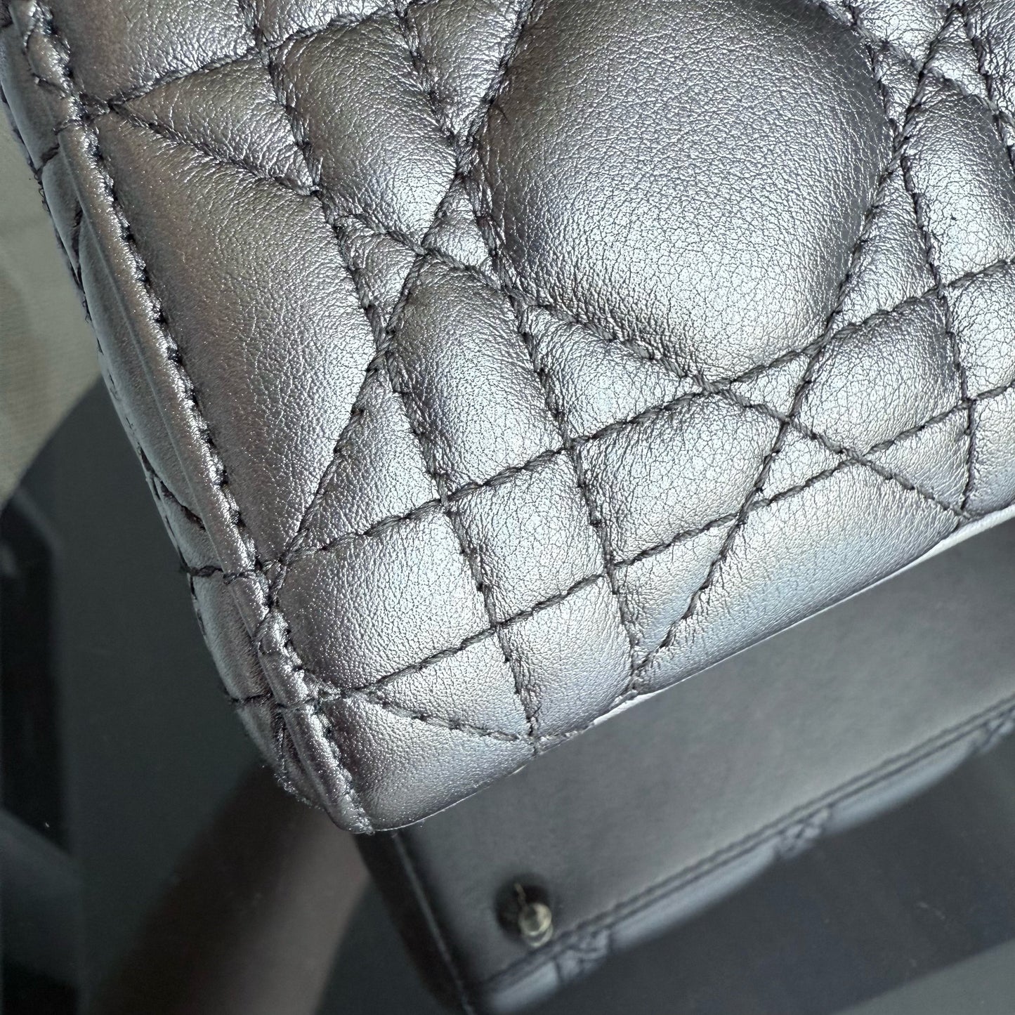 DIO Lady Mini - Cannage bronze metallic calfskin chain shoulder bag with gold-tone hardware