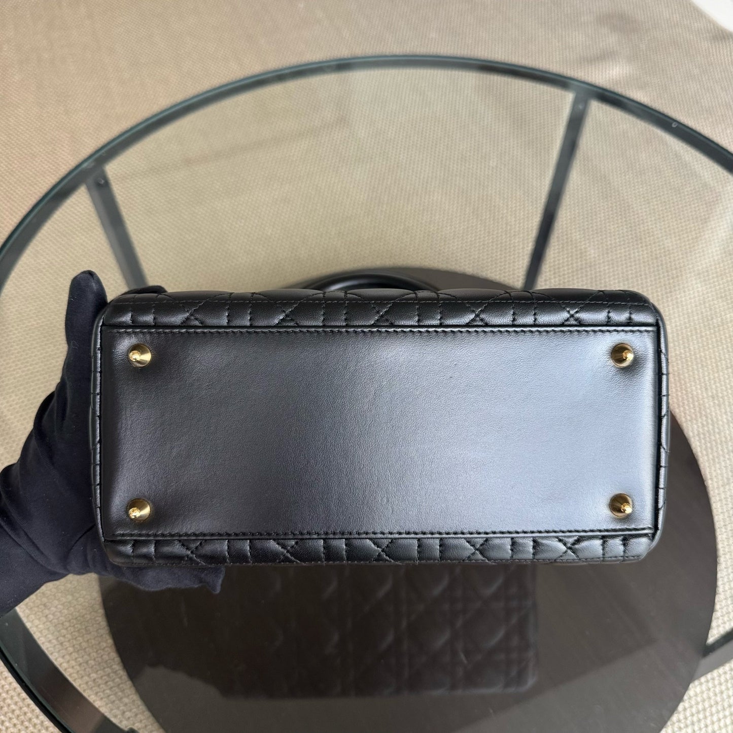 DIO Lady Medium - Black Cannage Lambskin and Gold-Tone Hardware