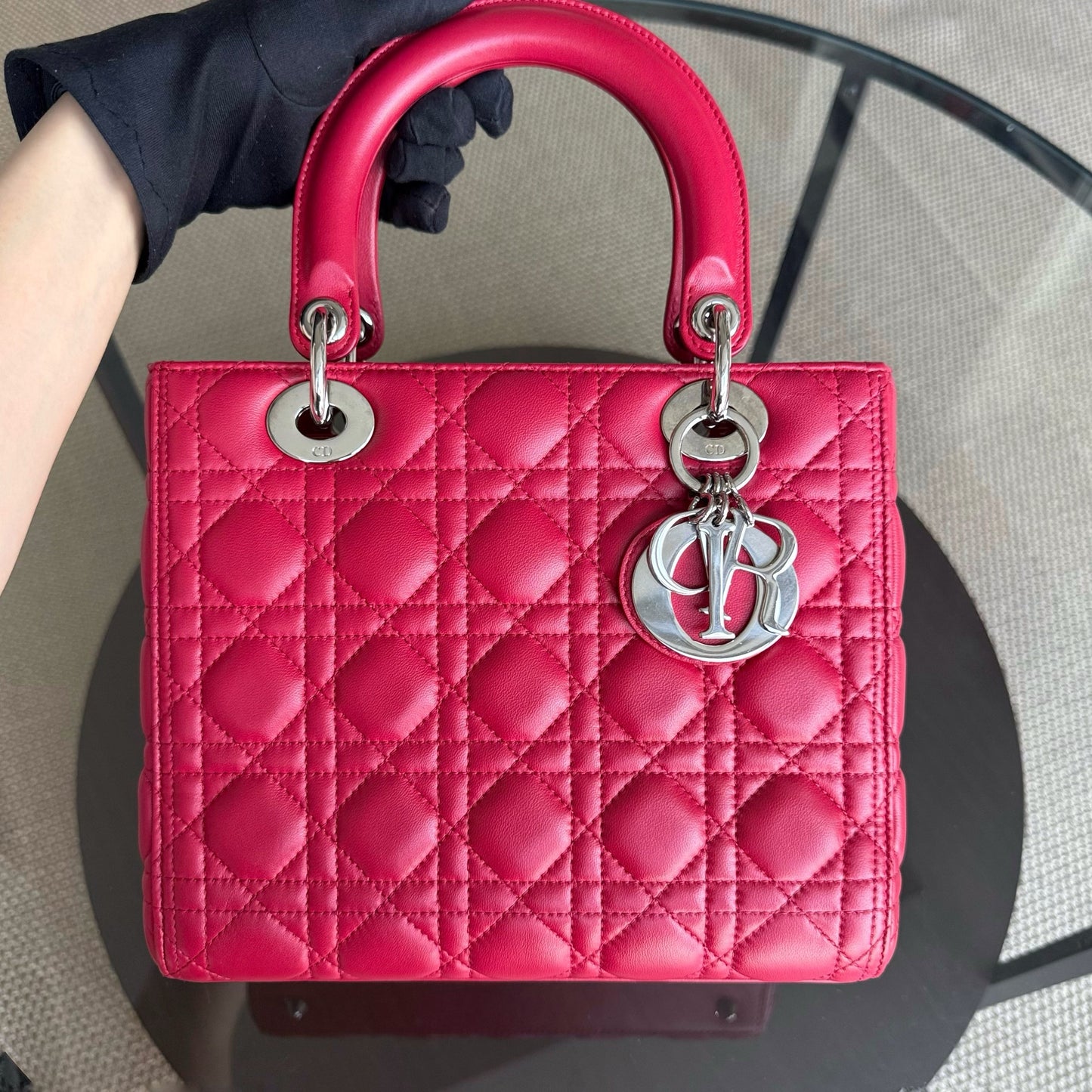 Kovancy Lady Moyen - Cuir d'agneau Cannage rouge et matériel argenté