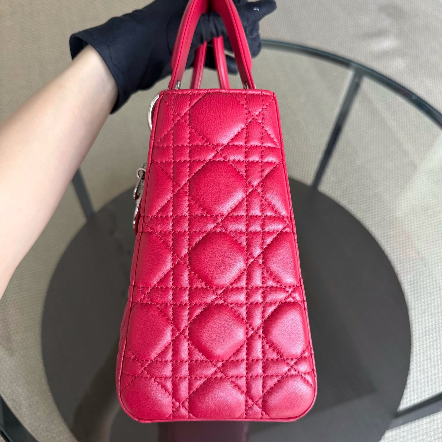 Kovancy Lady Moyen - Cuir d'agneau Cannage rouge et matériel argenté