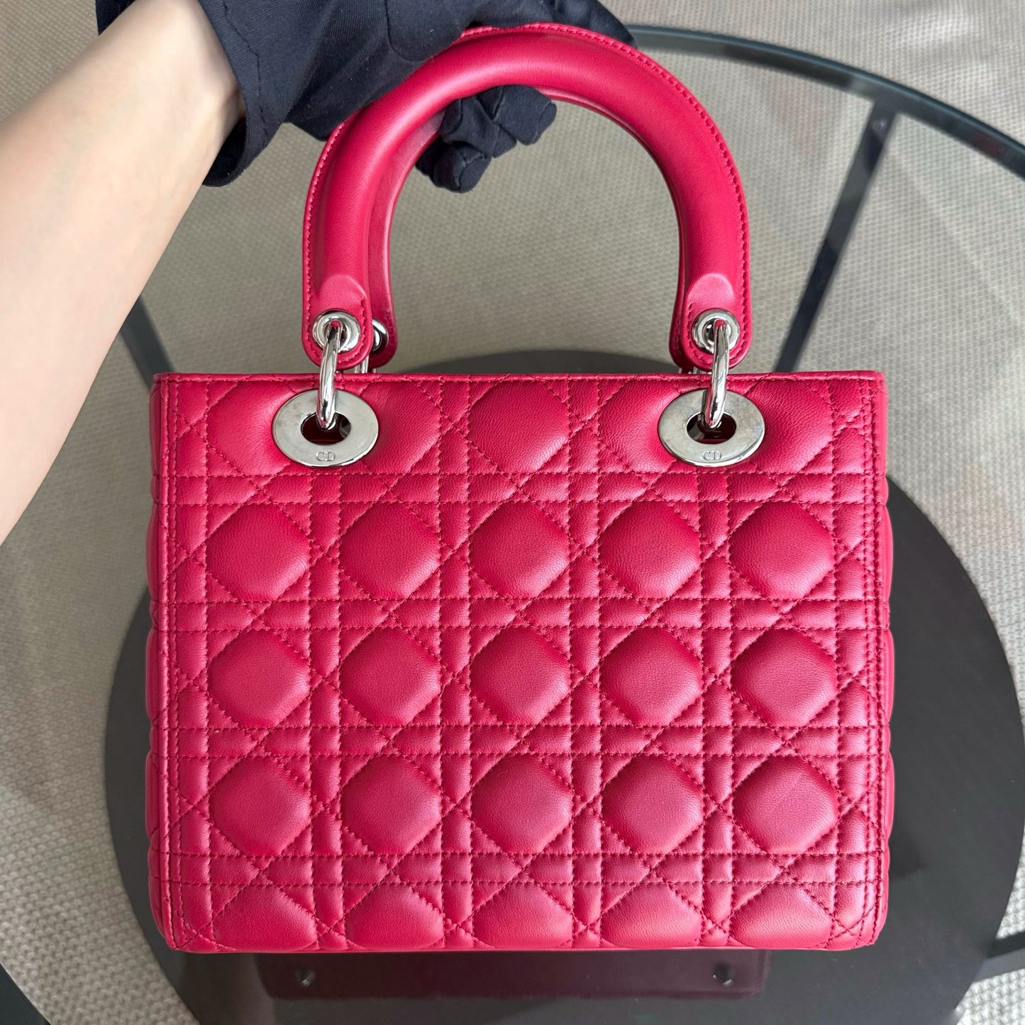 Kovancy Lady Moyen - Cuir d'agneau Cannage rouge et matériel argenté