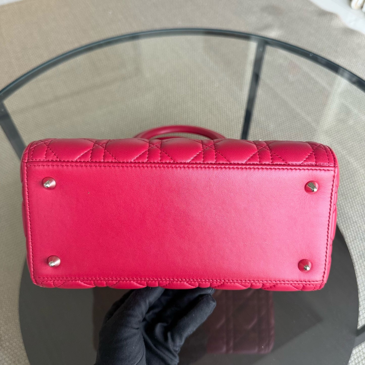 Kovancy Lady Moyen - Cuir d'agneau Cannage rouge et matériel argenté