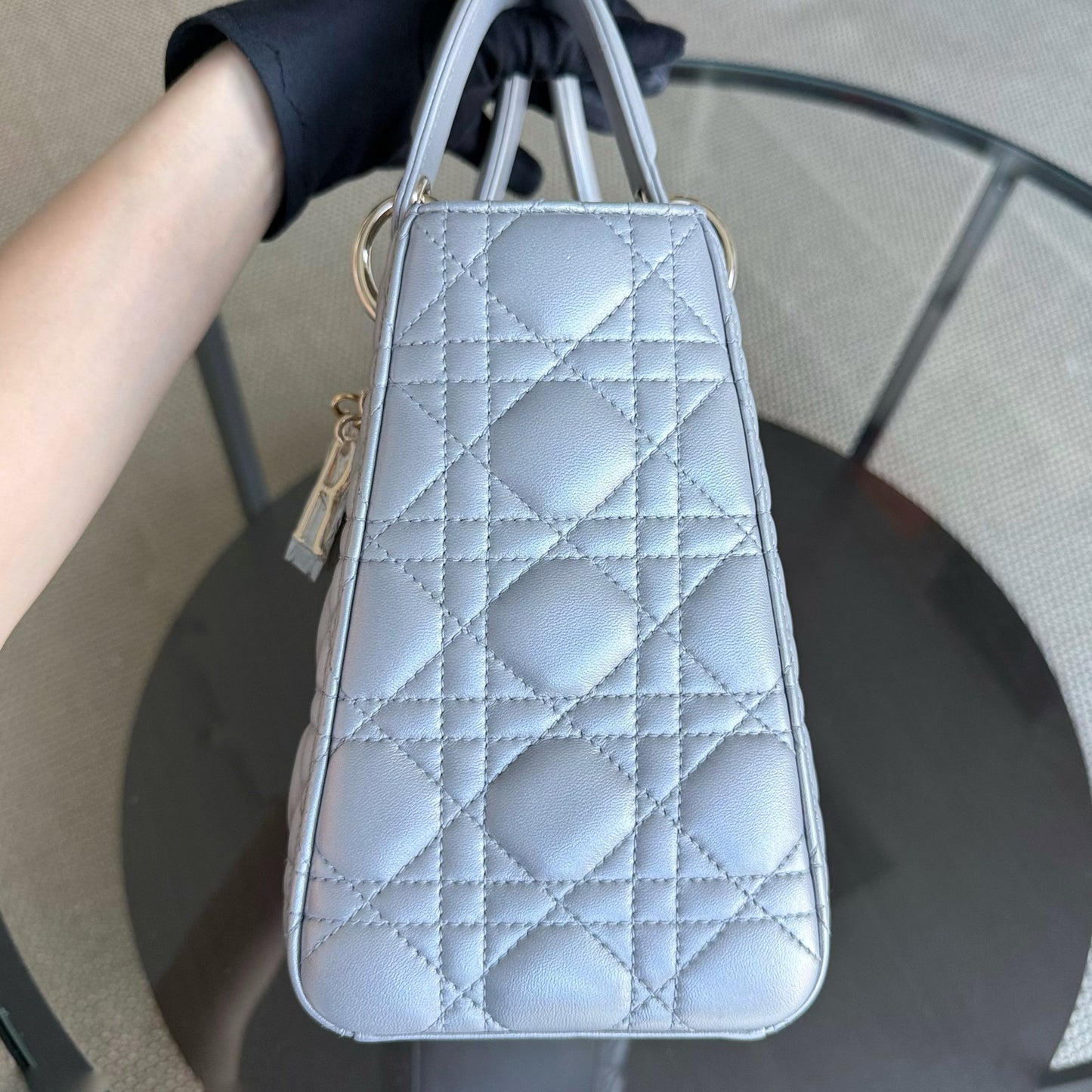 Medium DIO Lady - Grey Cannage Lambskin Gold Hardware NO STRAP