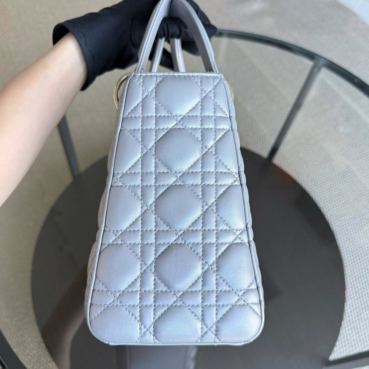Medium DIO Lady - Grey Cannage Lambskin Gold Hardware NO STRAP