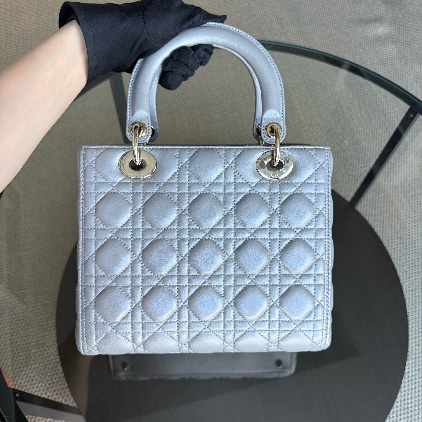 Medium DIO Lady - Grey Cannage Lambskin Gold Hardware NO STRAP