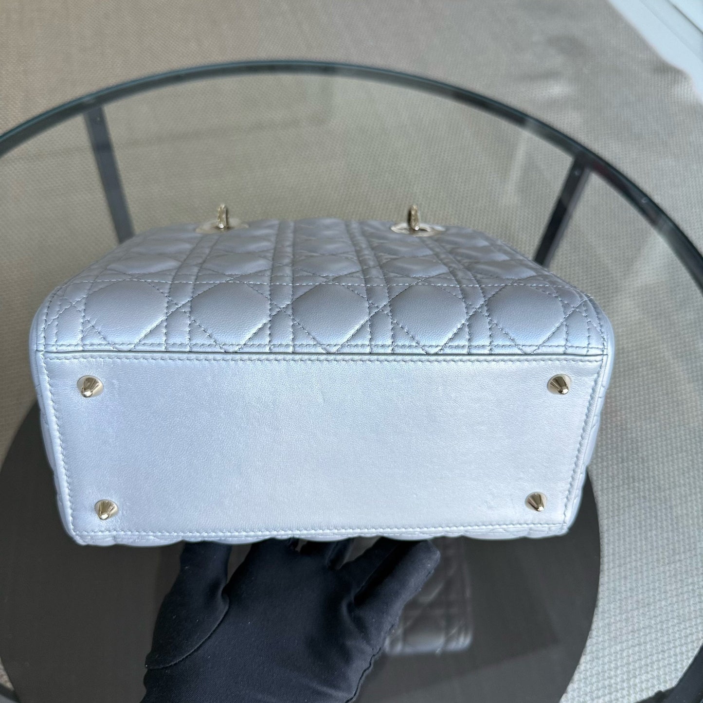 Medium DIO Lady - Grey Cannage Lambskin Gold Hardware NO STRAP
