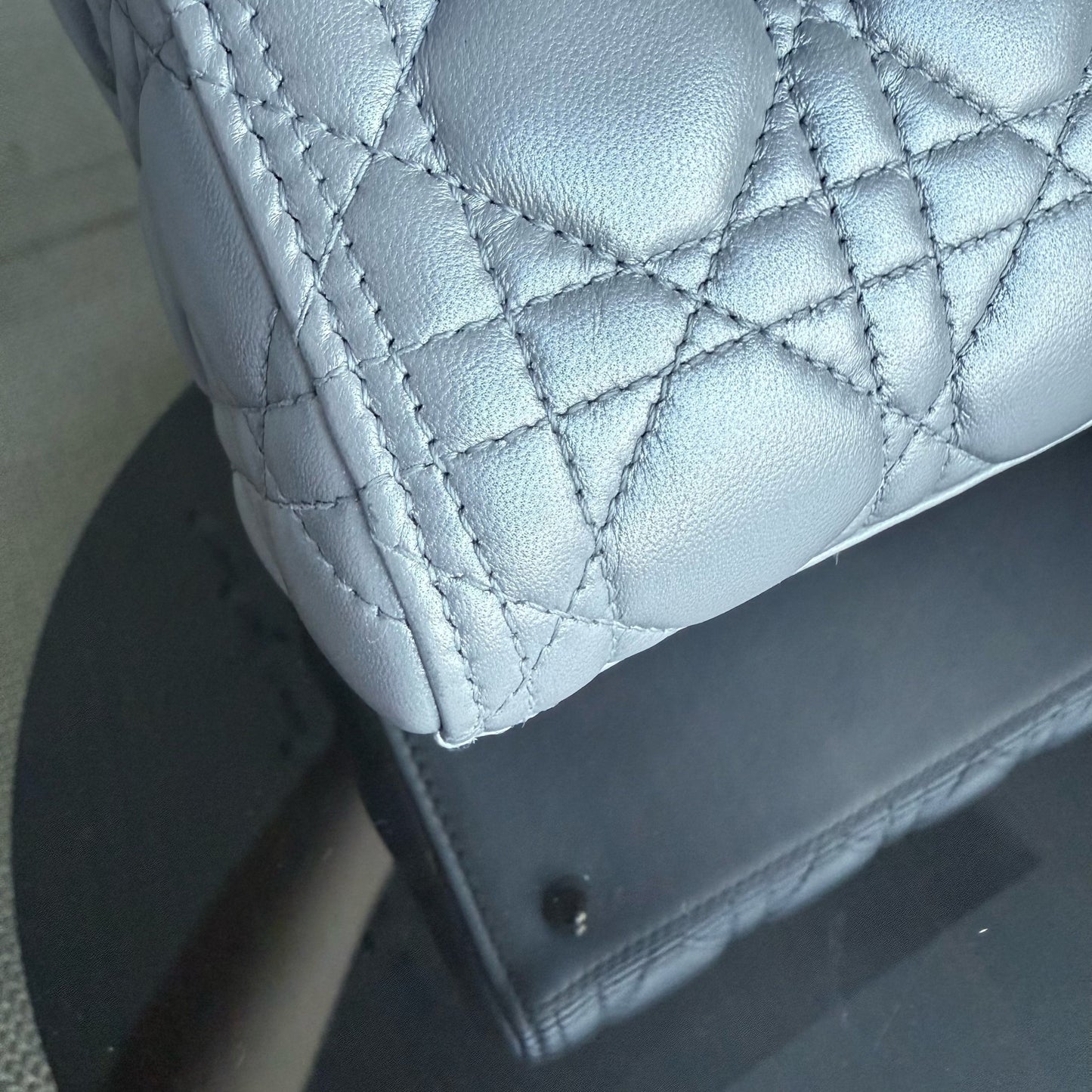 Medium DIO Lady - Grey Cannage Lambskin Gold Hardware NO STRAP