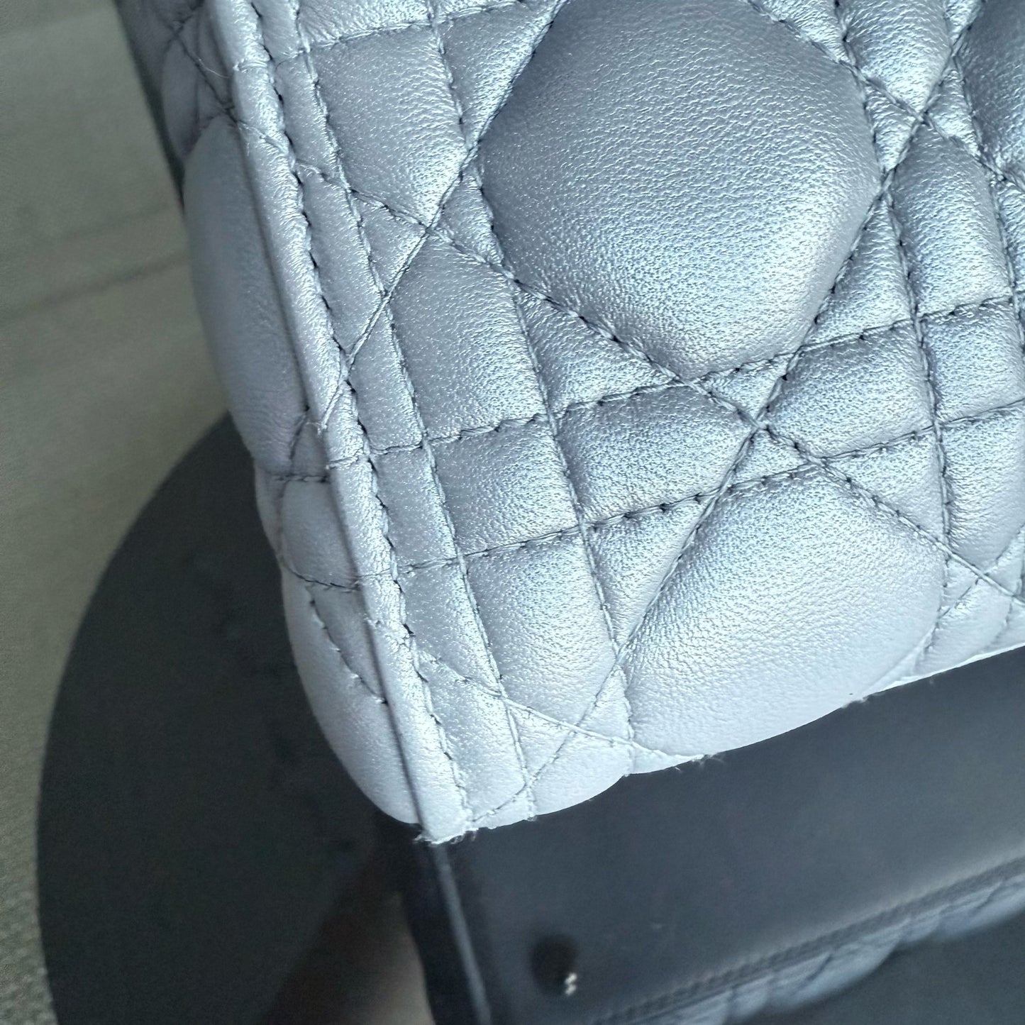 Medium DIO Lady - Grey Cannage Lambskin Gold Hardware NO STRAP