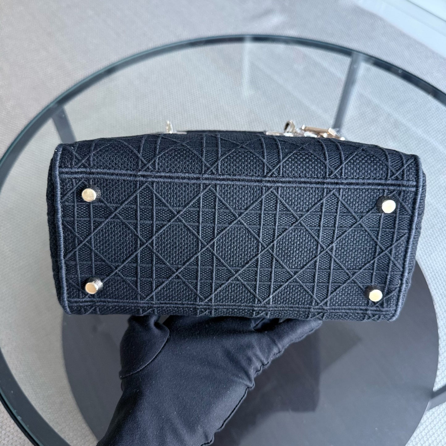 Kovancy Lady D-Lite Medium - Toile brodée Cannage Noir Quincaillerie dorée