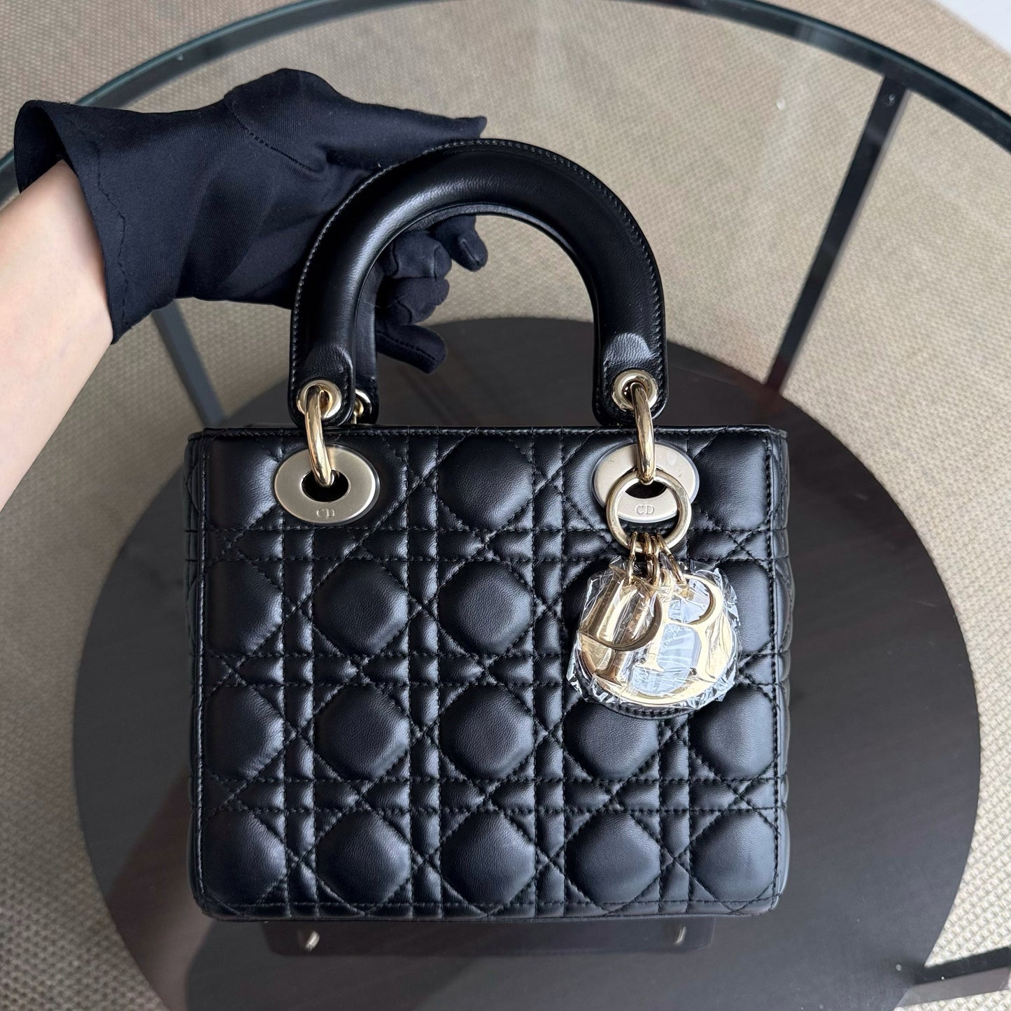 DIO Lady Petit flap bag - Black Cannage lambskin and gold-tone hardware
