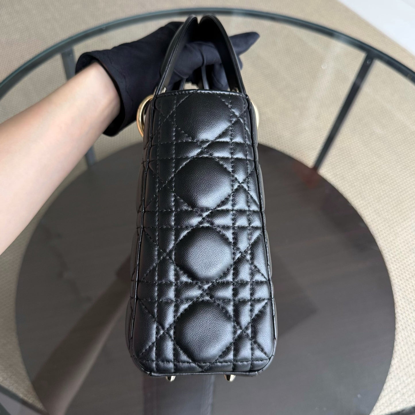 DIO Lady Petit flap bag - Black Cannage lambskin and gold-tone hardware