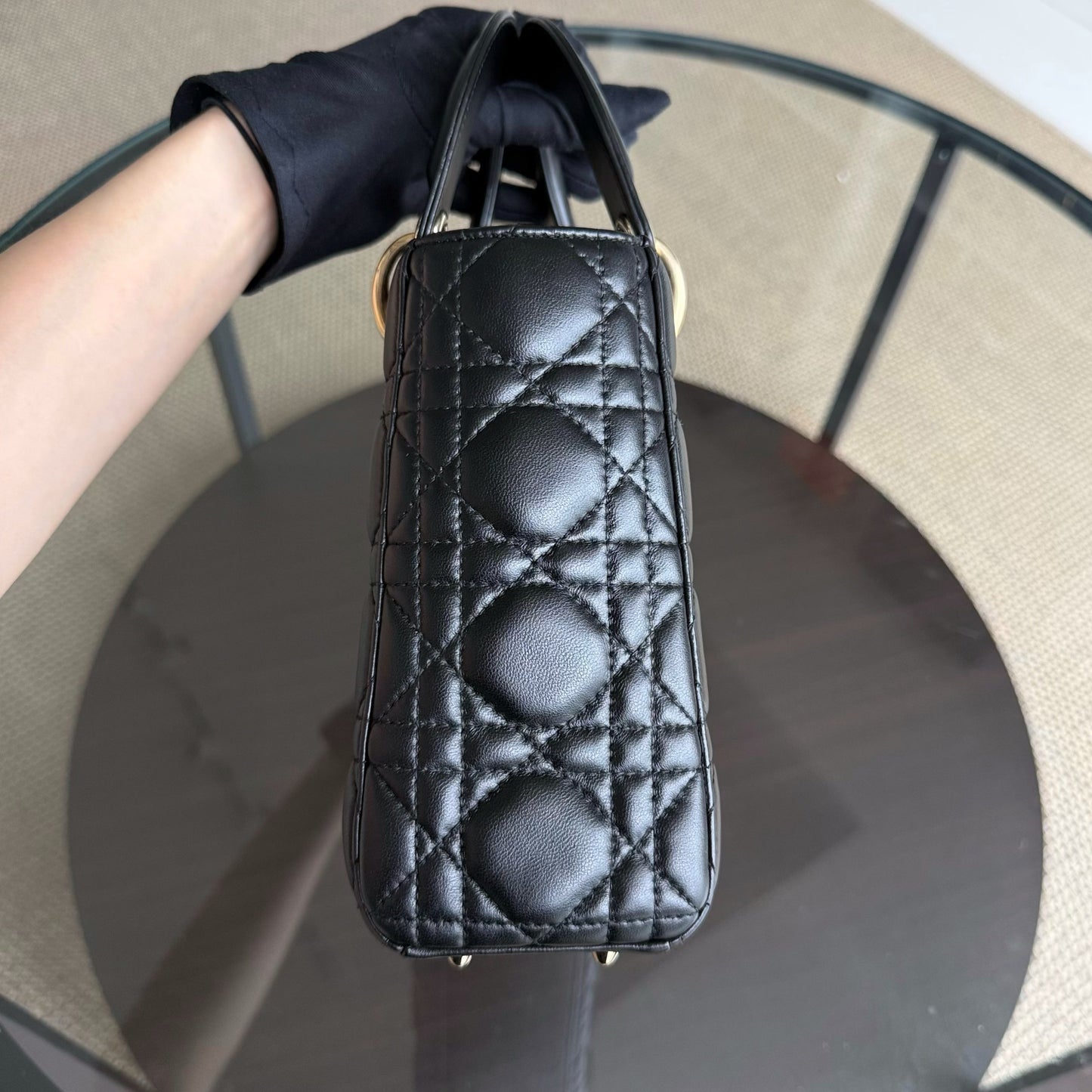 DIO Lady Petit flap bag - Black Cannage lambskin and gold-tone hardware
