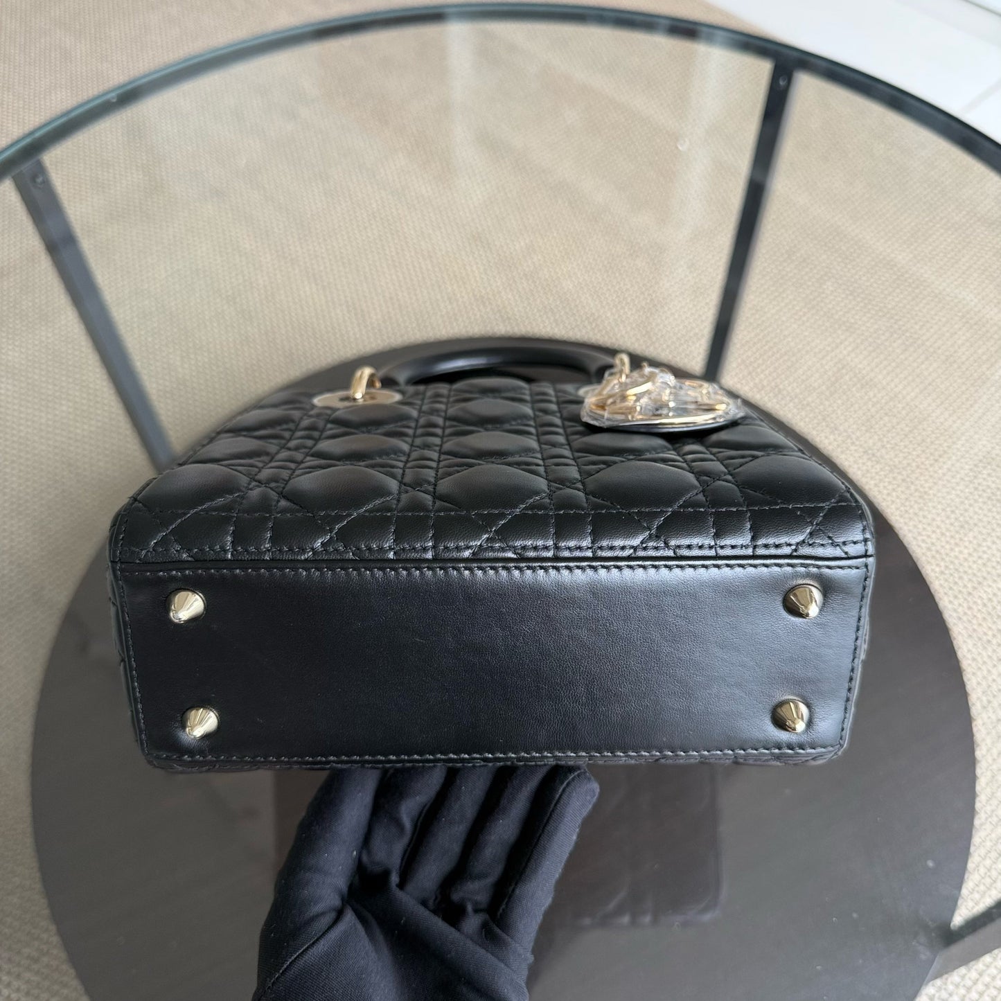DIO Lady Petit flap bag - Black Cannage lambskin and gold-tone hardware