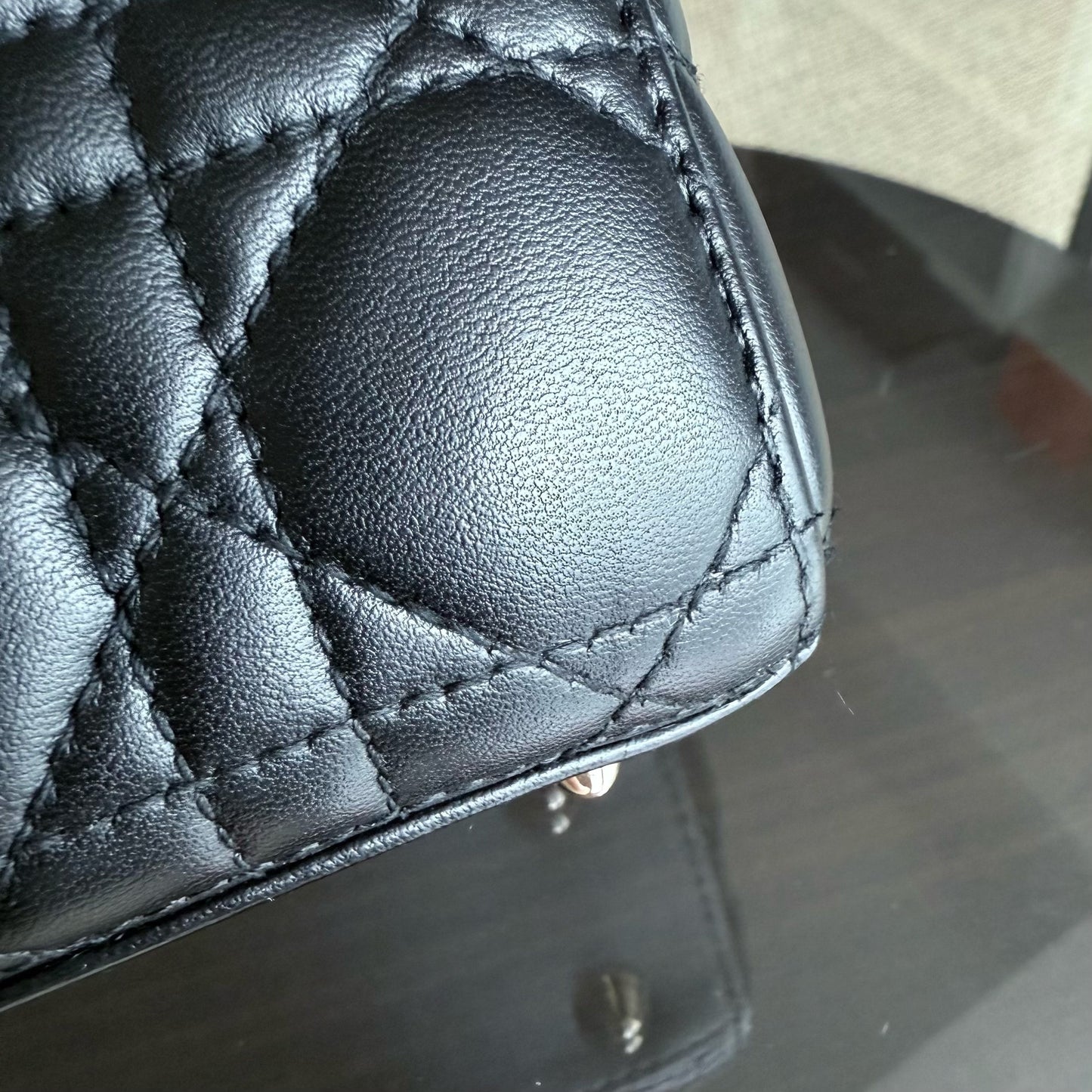 DIO Lady Petit flap bag - Black Cannage lambskin and gold-tone hardware