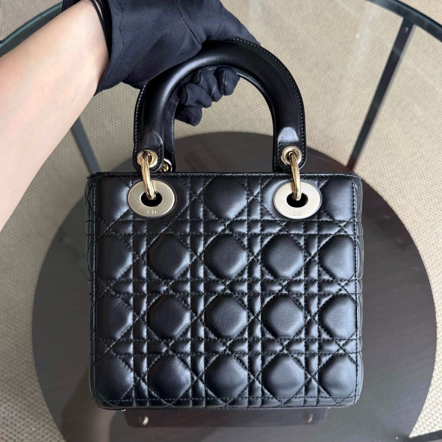 DIO Lady Petit flap bag - Black Cannage lambskin and gold-tone hardware