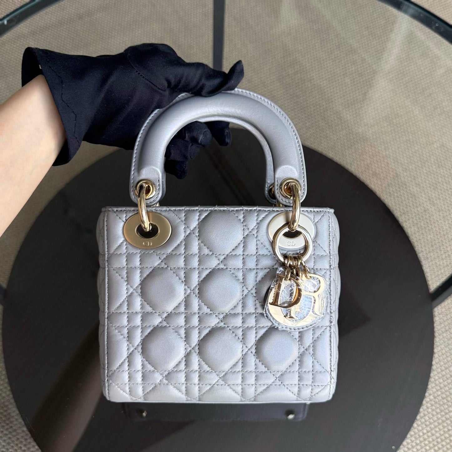 Kovancy Lady Mini - Sangle chaîne en cuir d'agneau Cannage avec quincaillerie argentée et dorée