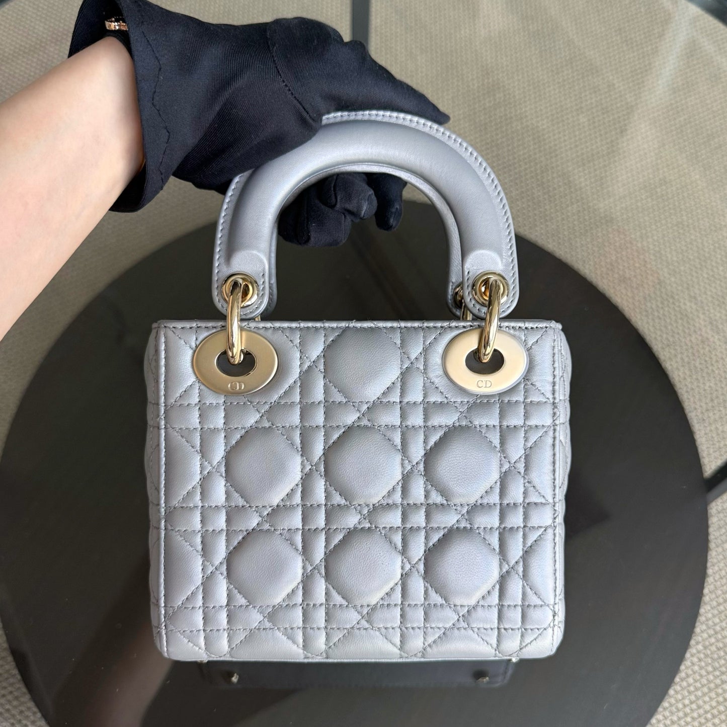 Kovancy Lady Mini - Sangle chaîne en cuir d'agneau Cannage avec quincaillerie argentée et dorée
