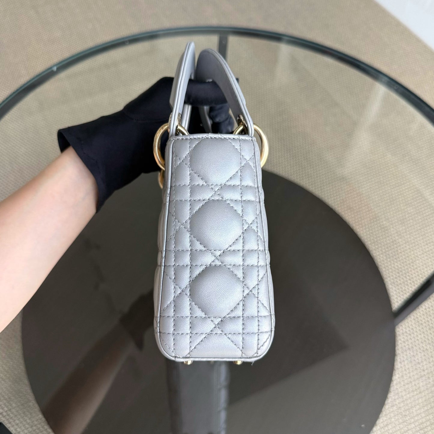 Kovancy Lady Mini - Sangle chaîne en cuir d'agneau Cannage avec quincaillerie argentée et dorée