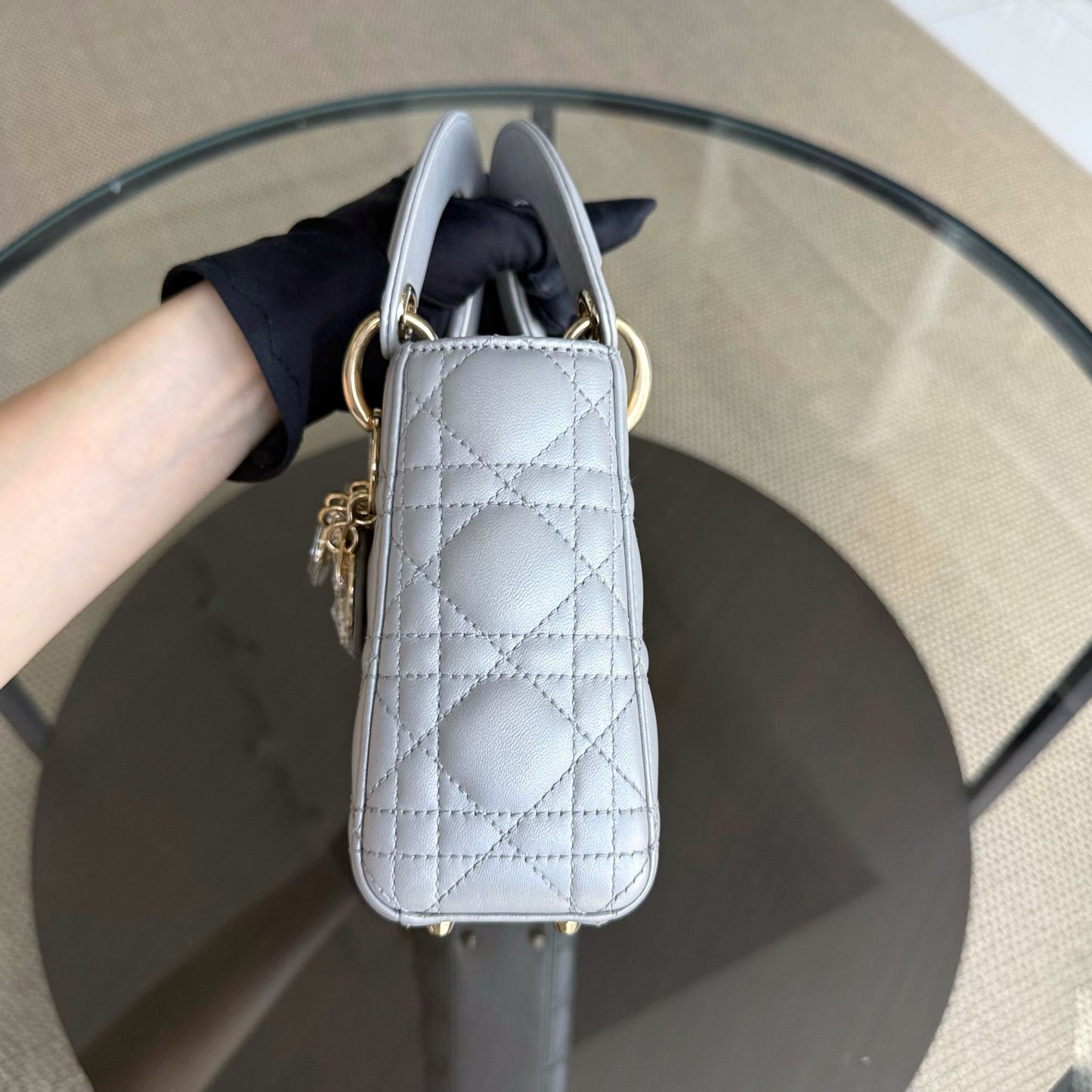 Kovancy Lady Mini - Sangle chaîne en cuir d'agneau Cannage avec quincaillerie argentée et dorée