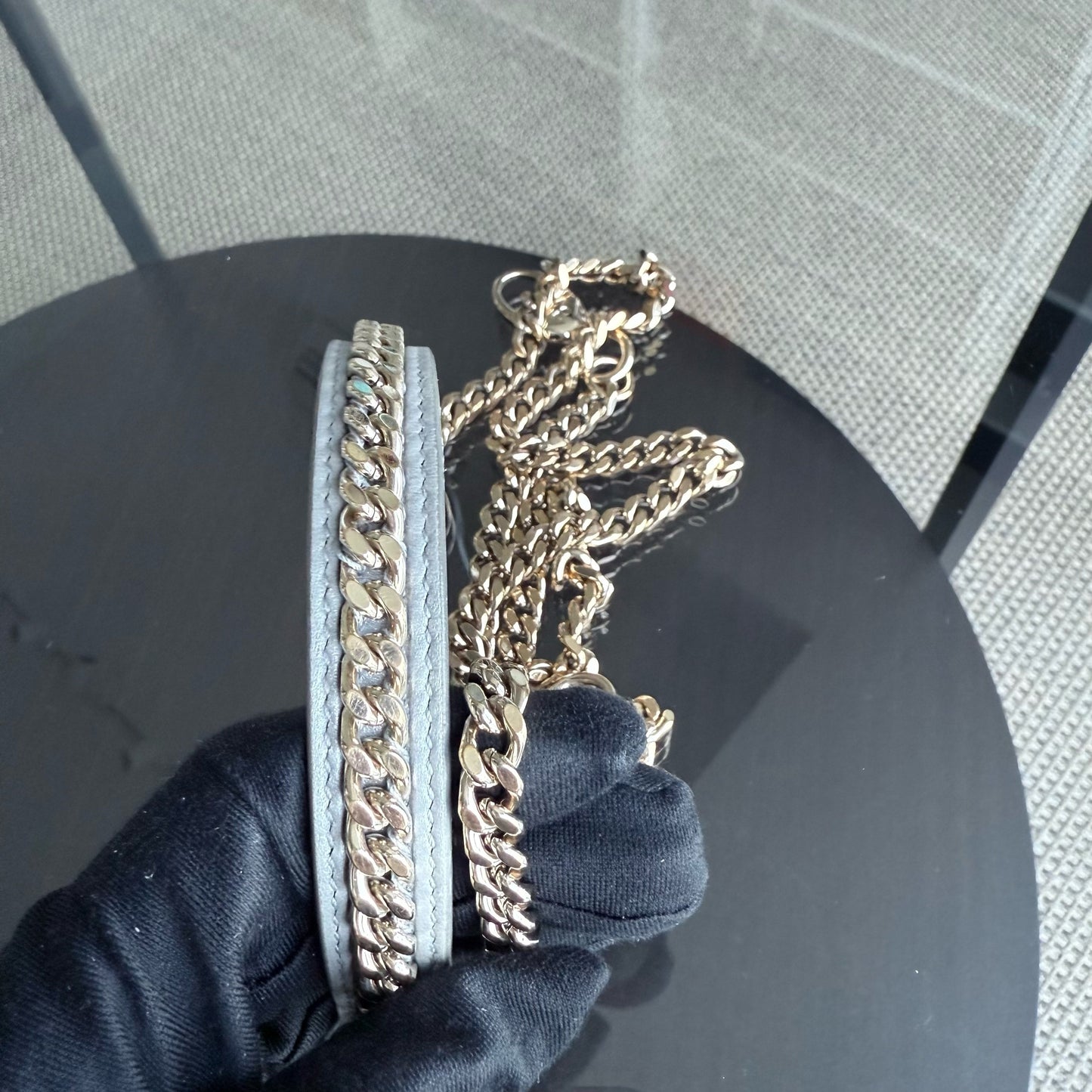 Kovancy Lady Mini - Sangle chaîne en cuir d'agneau Cannage avec quincaillerie argentée et dorée