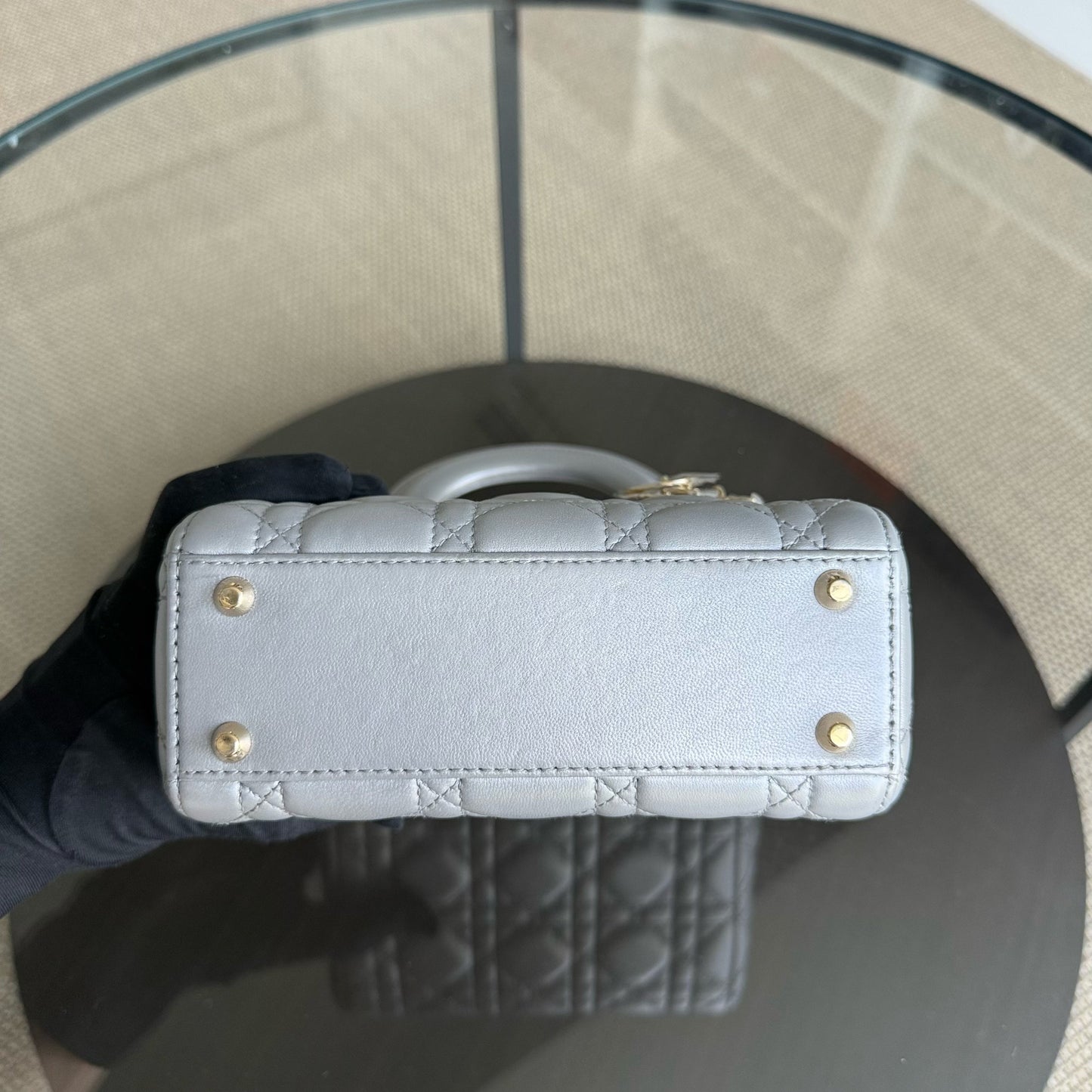 Kovancy Lady Mini - Sangle chaîne en cuir d'agneau Cannage avec quincaillerie argentée et dorée