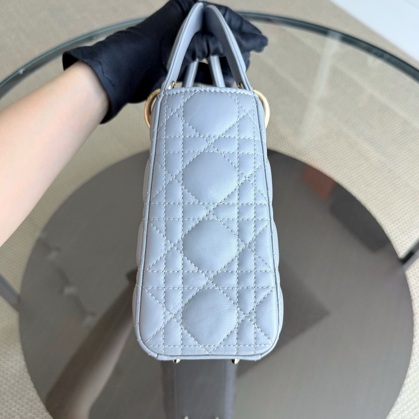 Kovancy Lady Petit ABC - Cuir d'agneau Cannage Gris Gris Quincaillerie dorée MyABC
