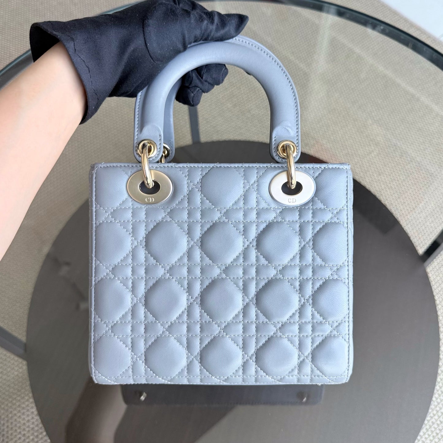 Kovancy Lady Petit ABC - Cuir d'agneau Cannage Gris Gris Quincaillerie dorée MyABC