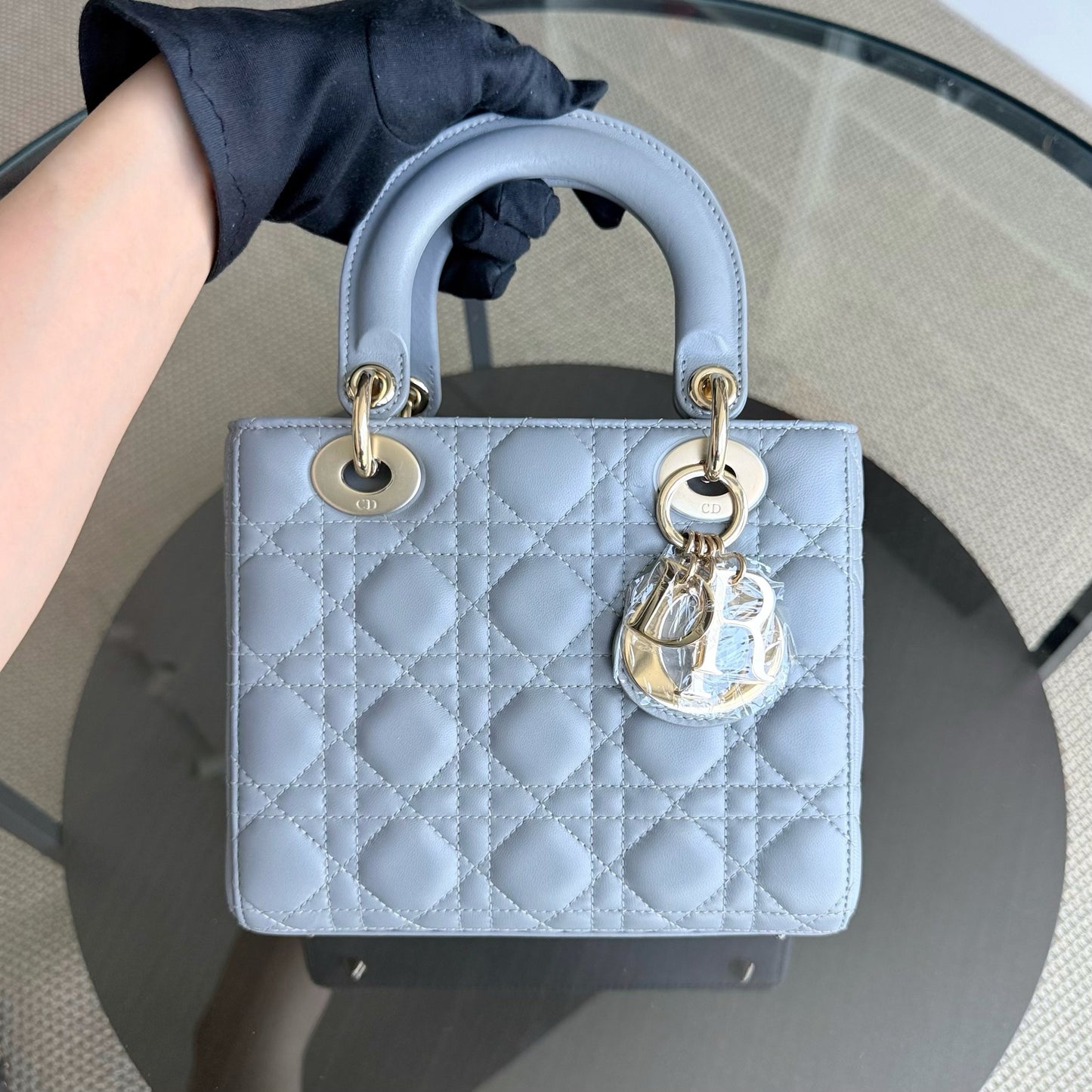 Kovancy Lady Petit ABC - Cuir d'agneau Cannage Gris Gris Quincaillerie dorée MyABC