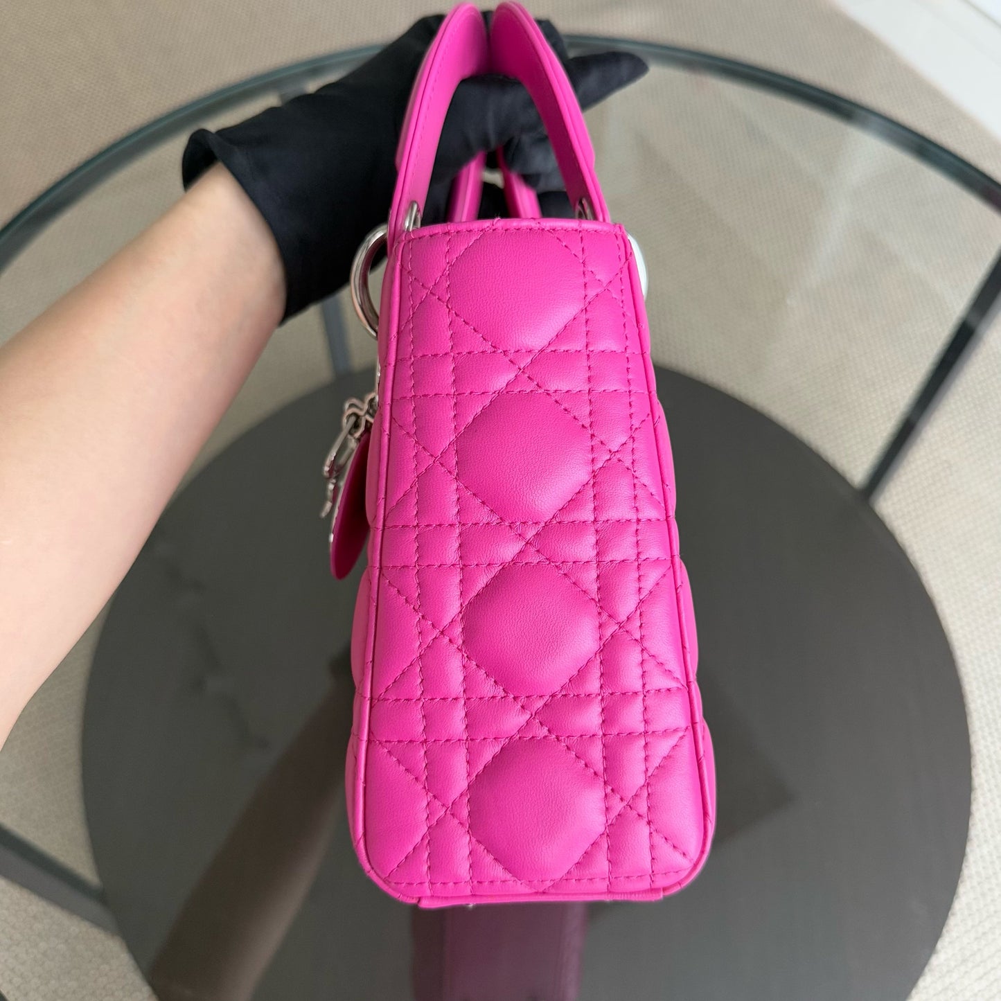 Kovancy Lady Petit - Cannage Lambskin Barbie Rose Argent Quincaillerie