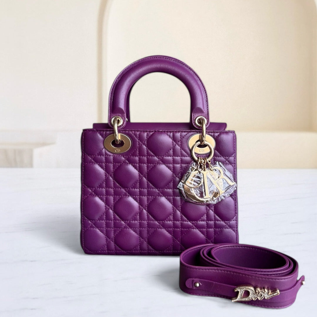 Kovancy Lady Petit ABC - Cuir d'agneau Cannage violet et matériel doré MyABC