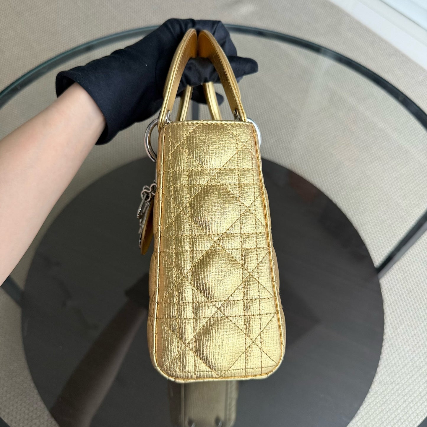 Kovancy Lady Petit - Cuir de veau métallisé Cannage, accessoires dorés et argentés