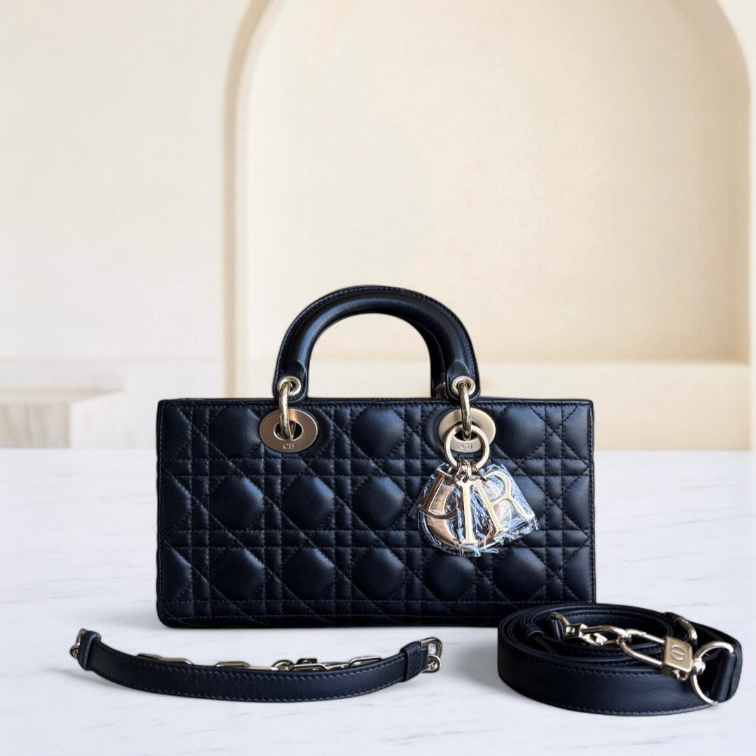 Kovancy Sac D-Joy Medium en cuir d'agneau Cannage noir et finitions dorées