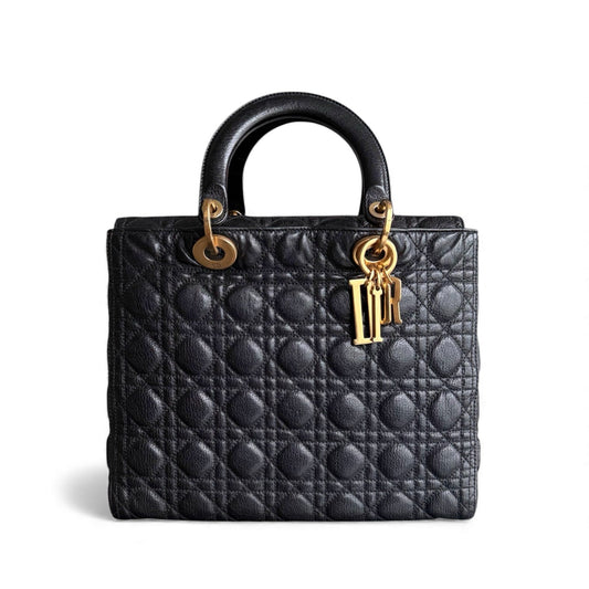 Kovancy Lady Grand modèle - Cuir de veau grainé Cannage noir et or, sans bandoulière