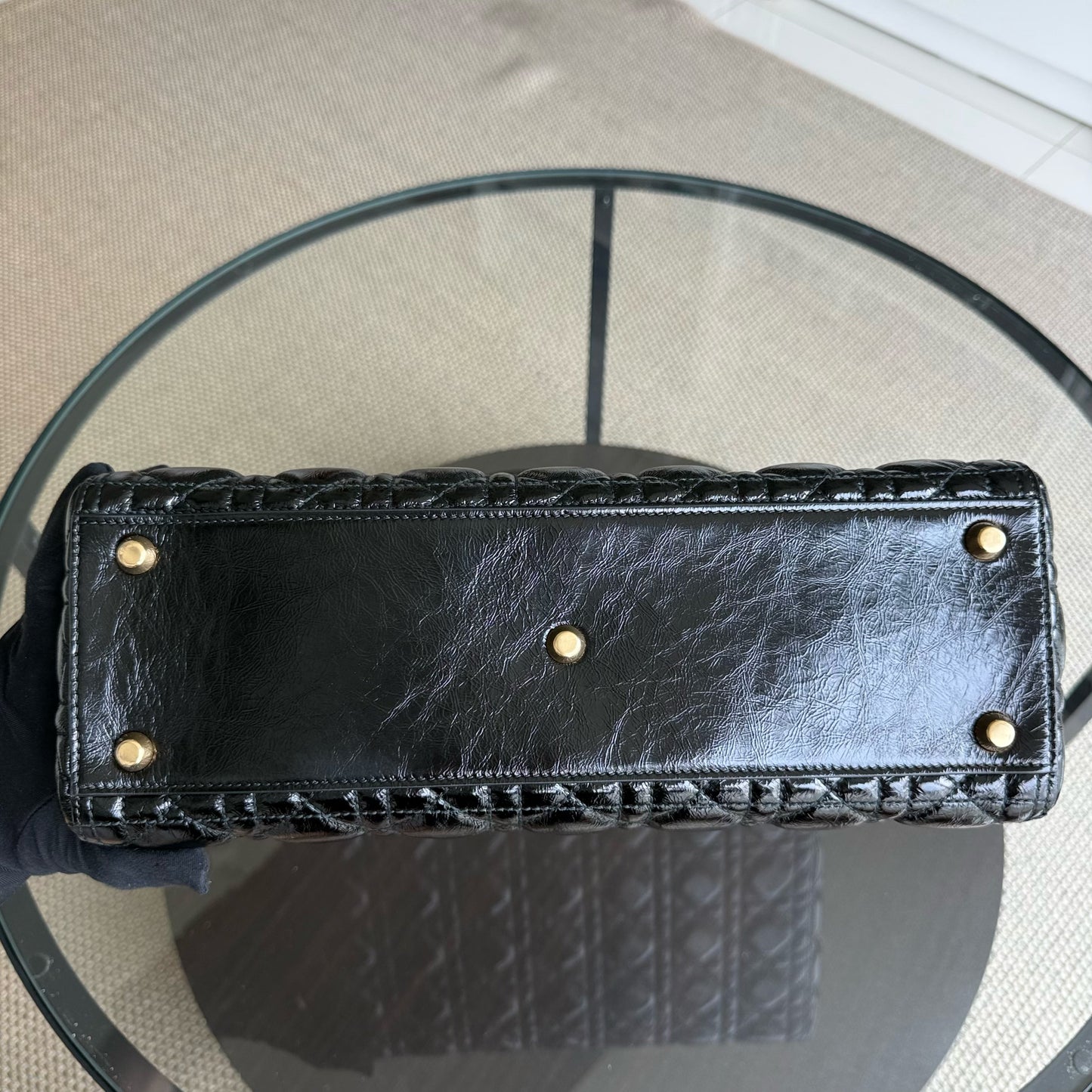 DIO Lady Grand Rabat - Canange Glazed Calfskin, Black and Gold Finishes