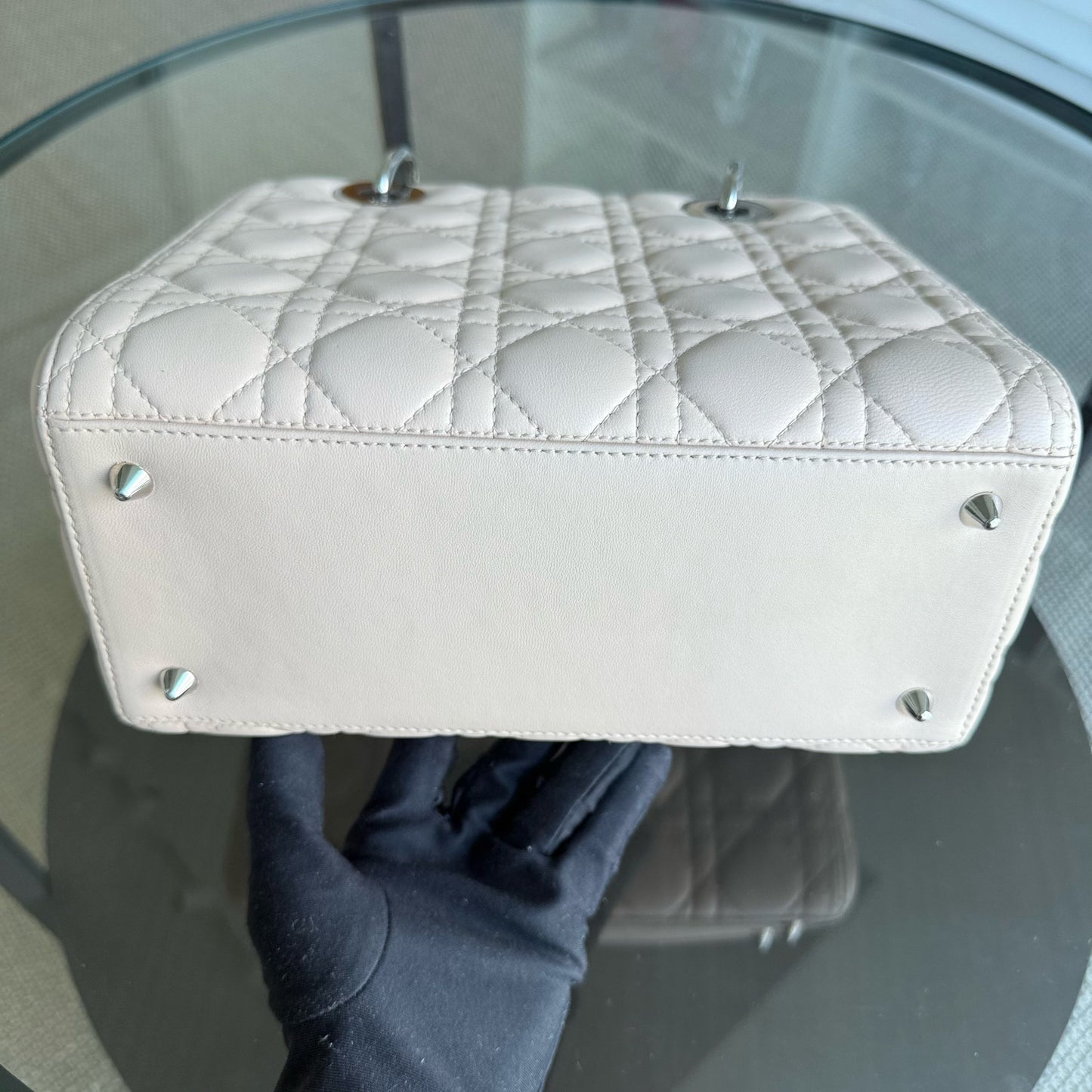 Kovancy Lady Moyen - Quincaillerie Cannage Lambskin Nude Argent