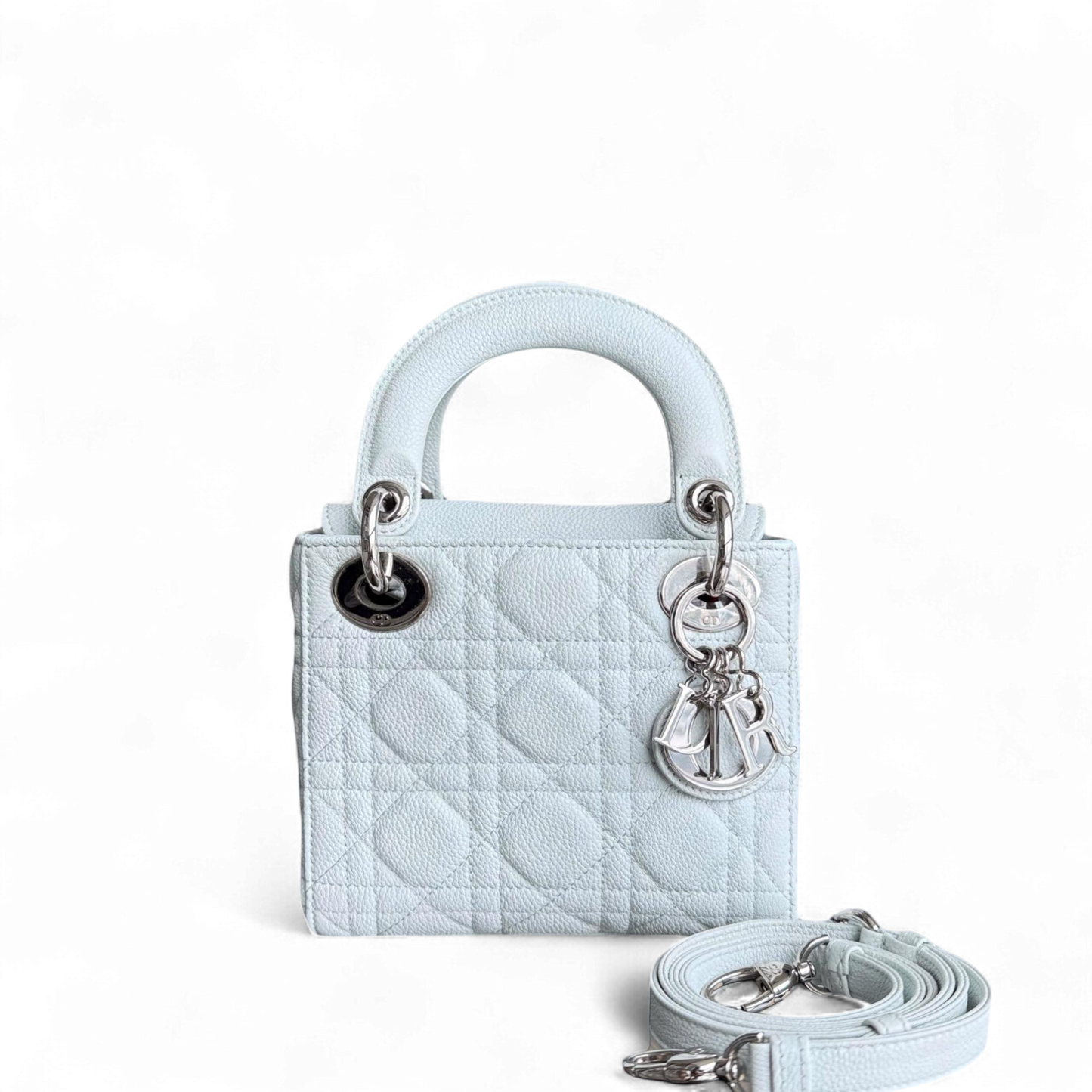 Kovancy Lady Mini - Cuir de veau grainé Cannage Glacier White Hardware argenté