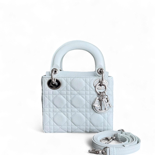 Kovancy Lady Mini - Cuir de veau grainé Cannage Glacier White Hardware argenté