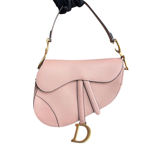 Kovancy Saddle Medium - Cuir de veau grainé Nude Rose Blush Ferrures dorées