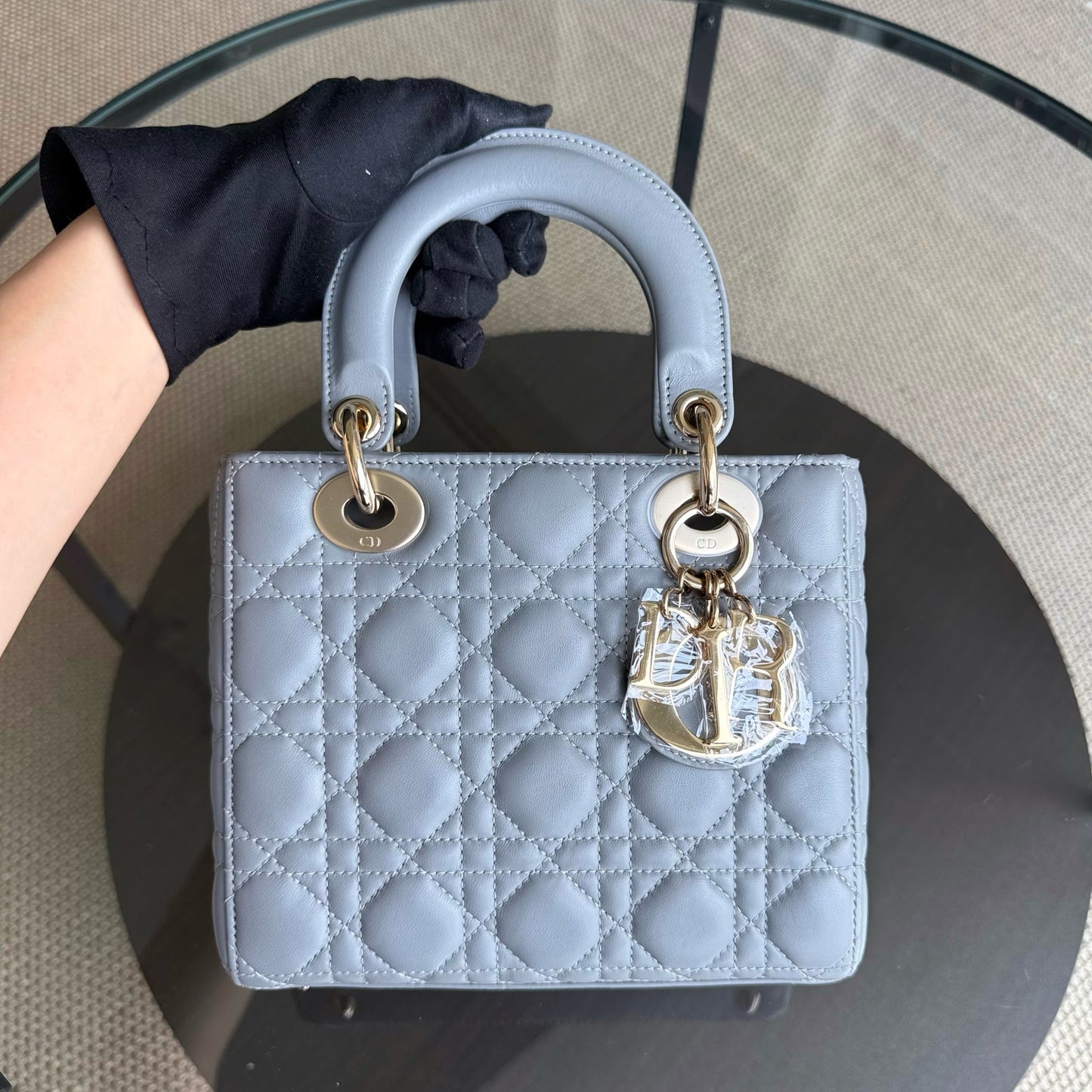 Kovancy Lady Rabat ABC Petit - Cuir d'agneau Cannage Gris Quincaillerie dorée MyABC