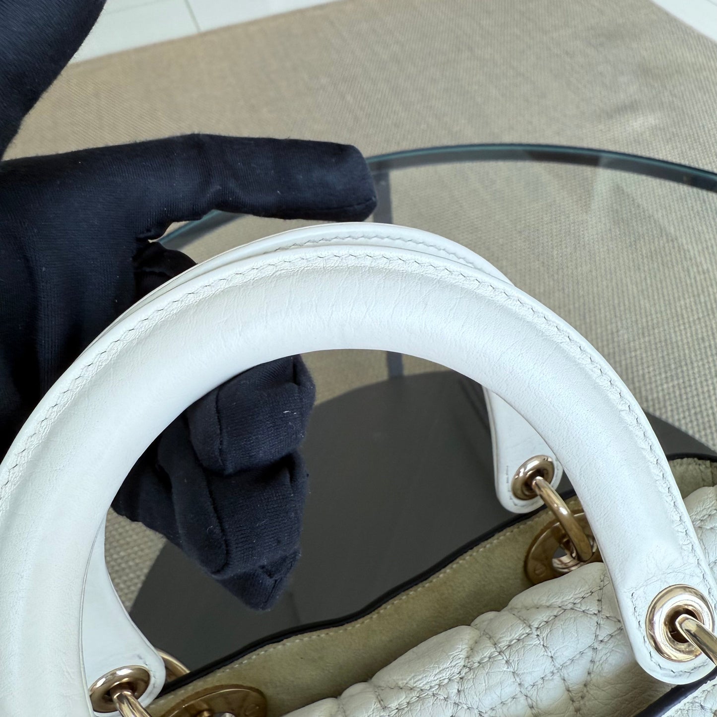 Kovancy Lady Rabat moyen - Cuir de veau Cannage Blanc Quincaillerie en or