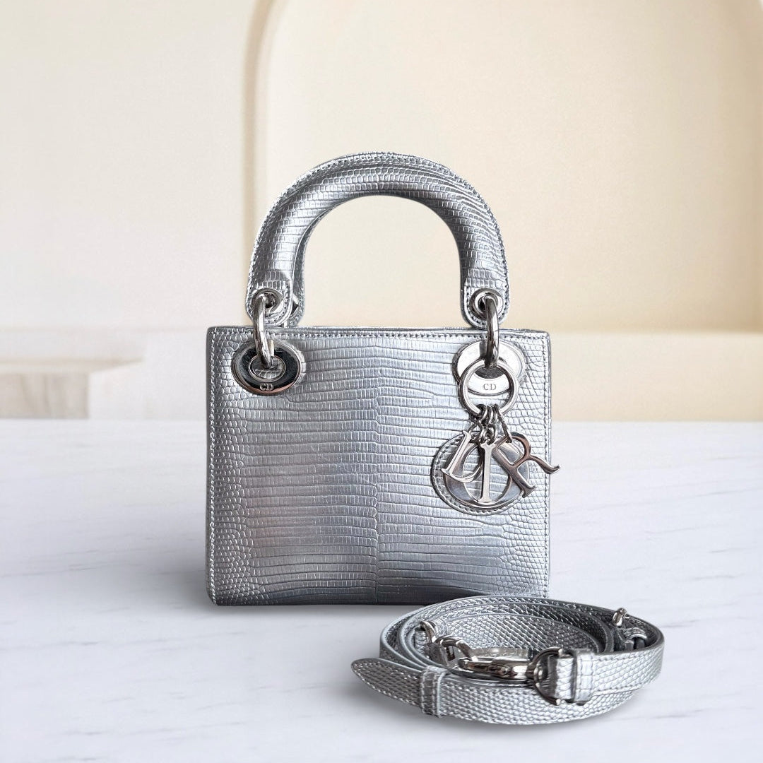 Kovancy Lady Mini - Gris lézard exotique, finitions argentées
