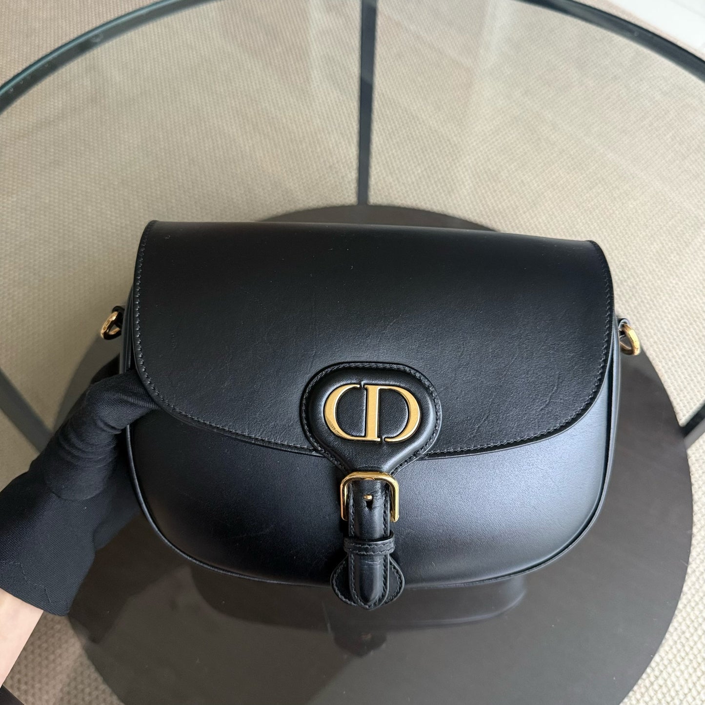 Kovancy Bobby Medium - Cuir de veau lisse noir, finitions dorées