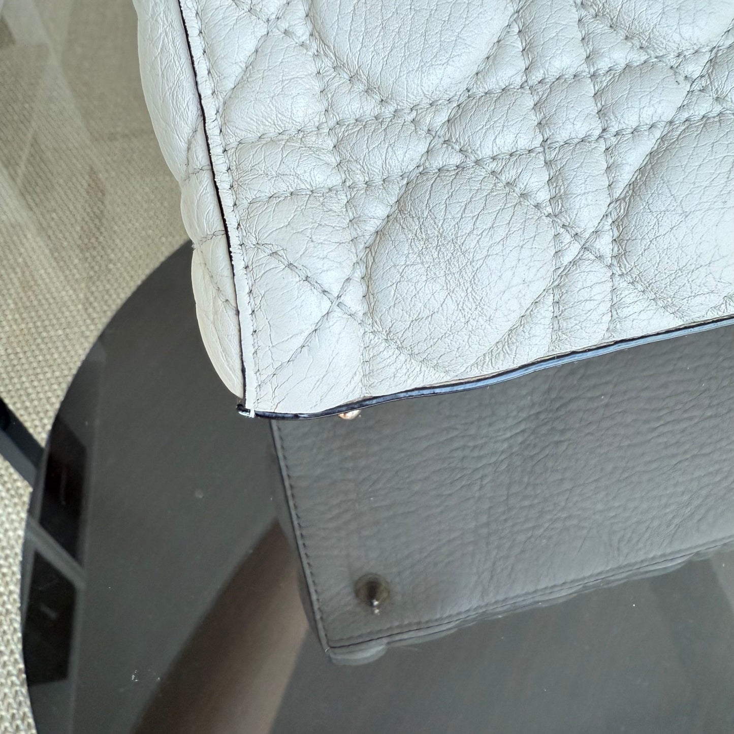 Kovancy Lady Rabat moyen - Cuir de veau Cannage Blanc Quincaillerie en or