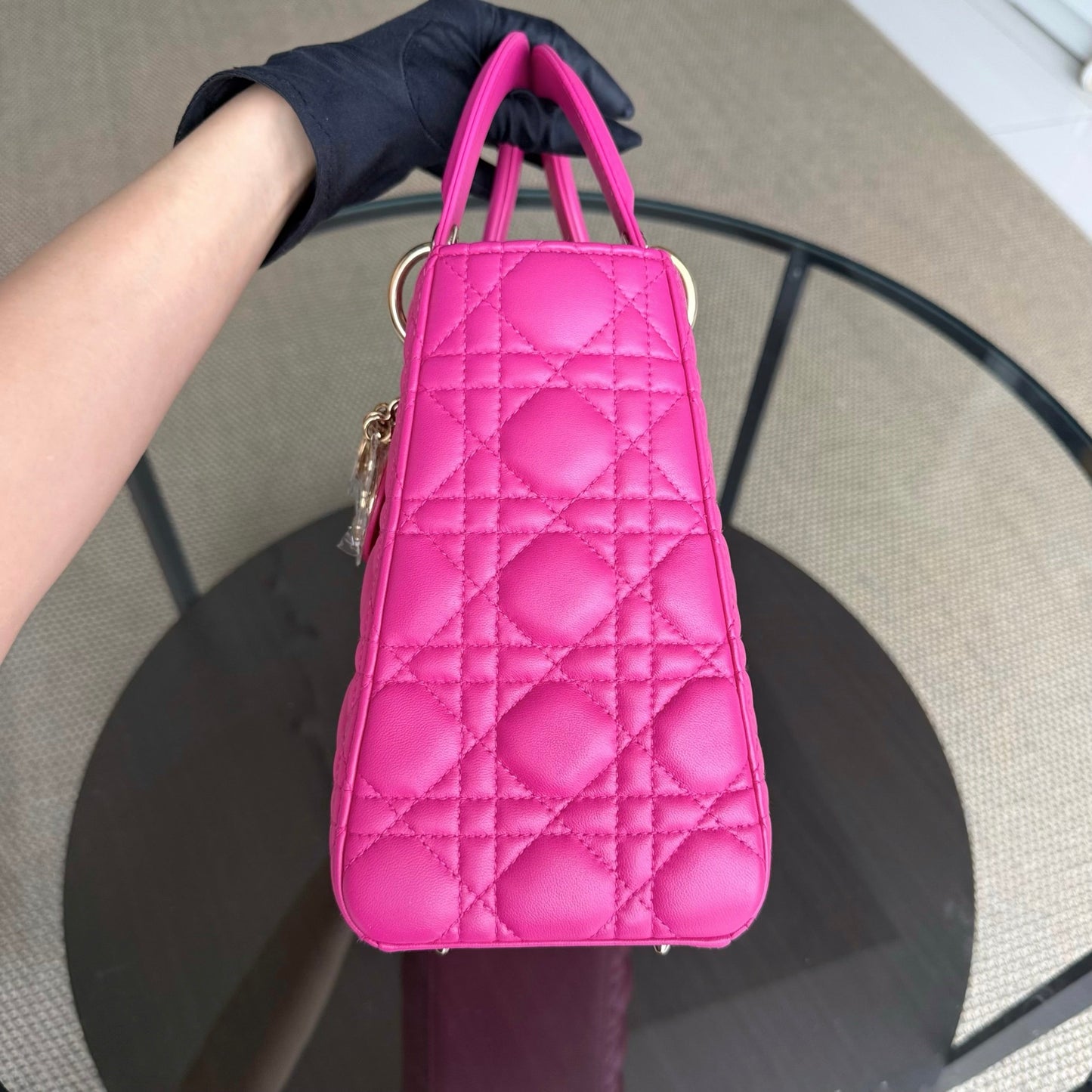 Kovancy Lady Moyen - Cuir d'agneau Cannage Rose Quincaillerie dorée SANS SANGLE