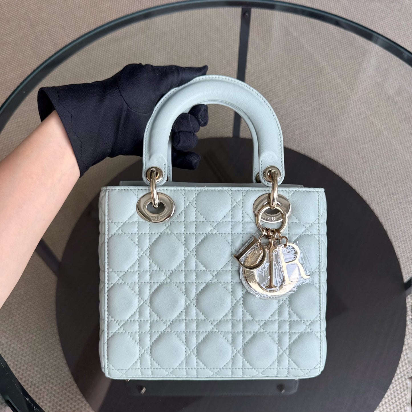 Kovancy Lady Petit - Cuir d'agneau Cannage vert menthe clair, accessoires dorés