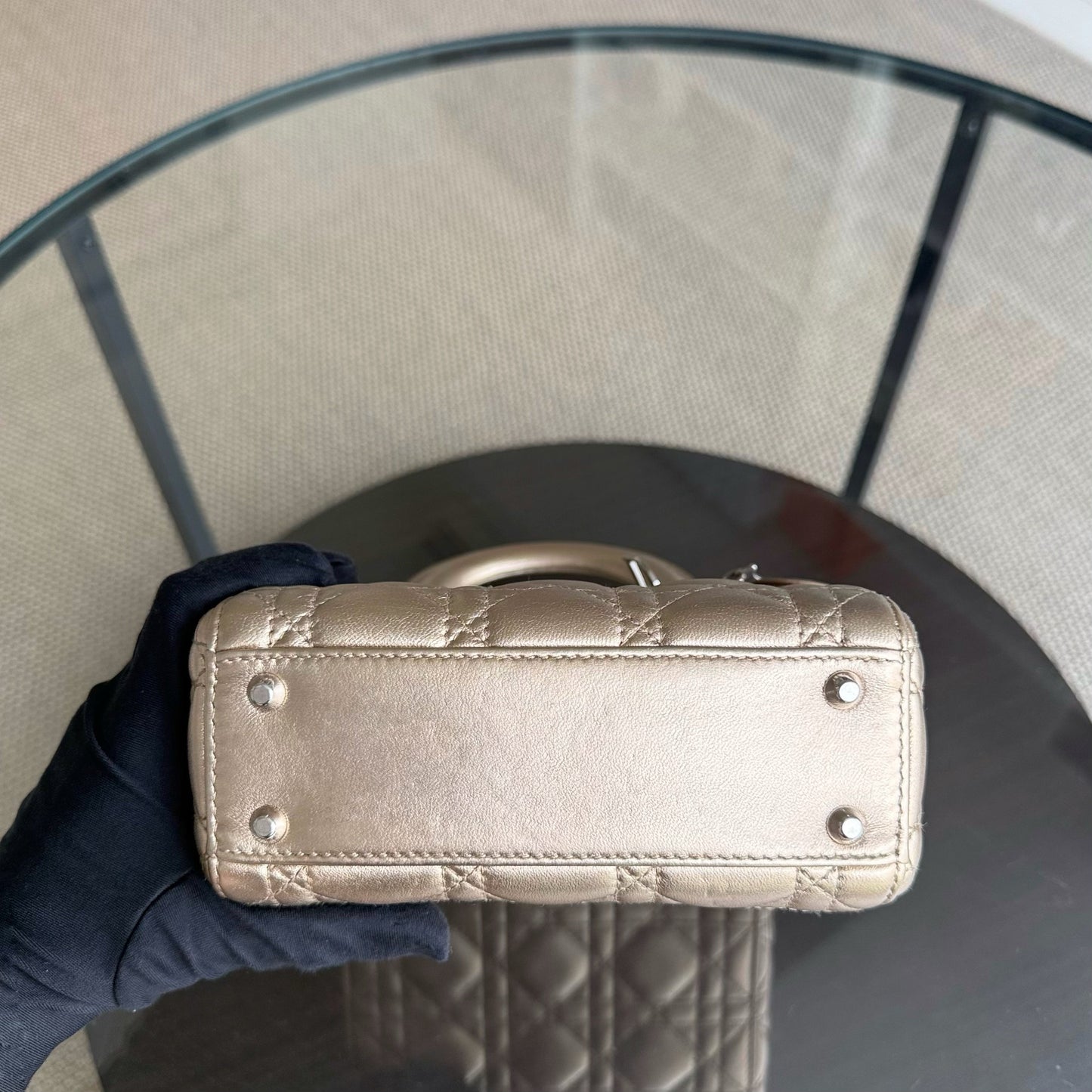 Kovancy Lady Mini - Sangle chaîne en cuir d'agneau Cannage avec quincaillerie dorée et argentée